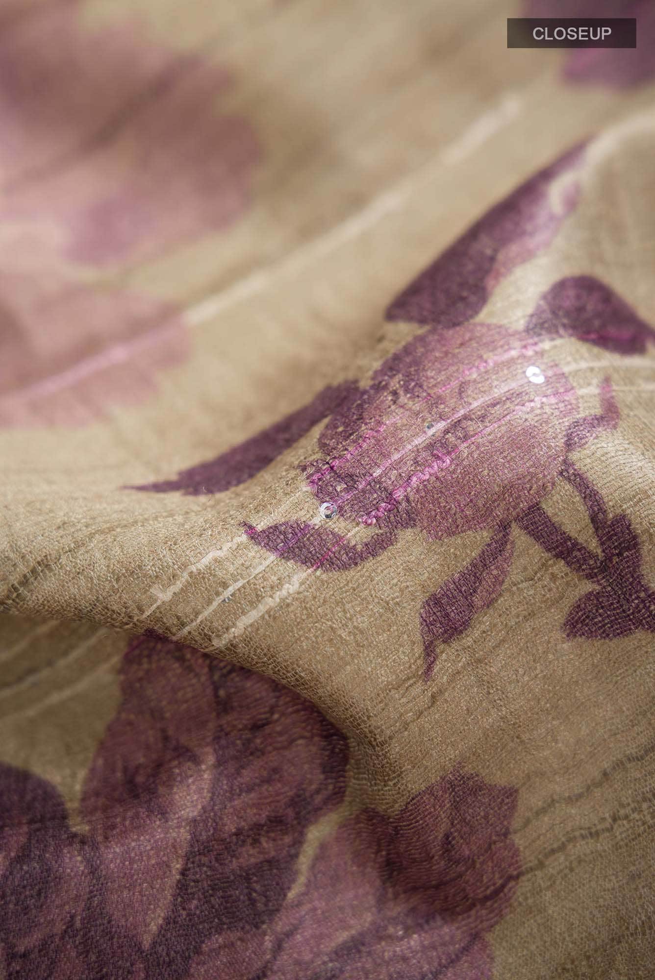 Beige Bhagalpuri Tussar Silk Saree