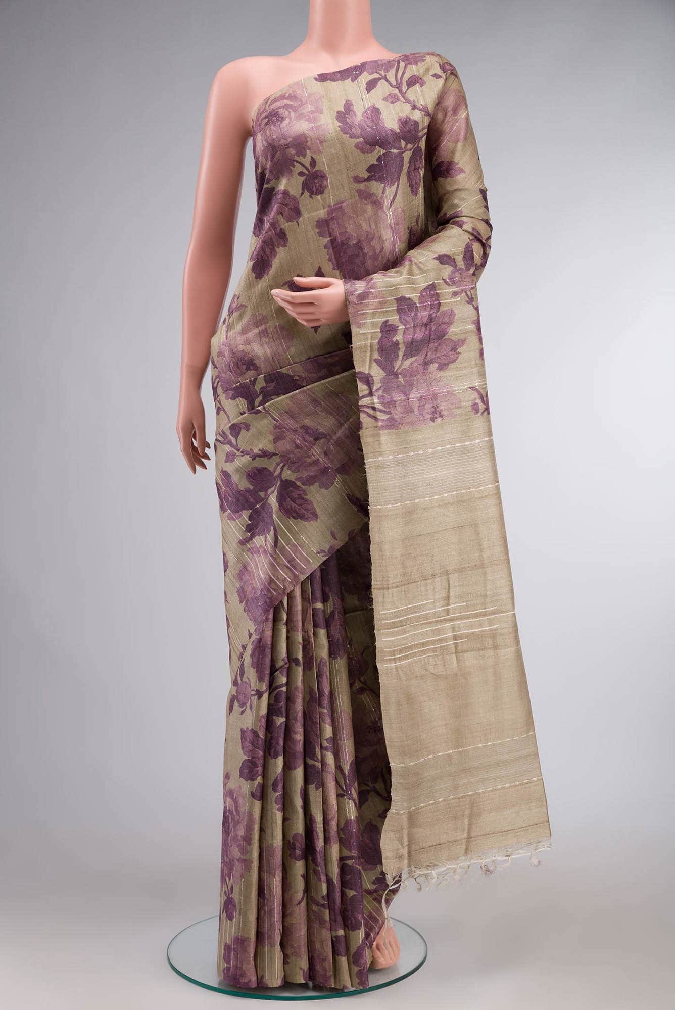 Beige Bhagalpuri Tussar Silk Saree