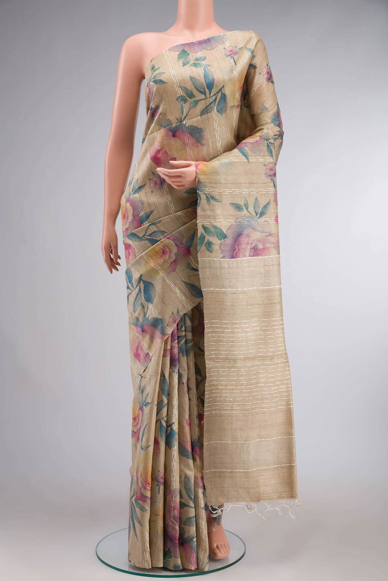 Beige Bhagalpuri Tussar Silk Saree