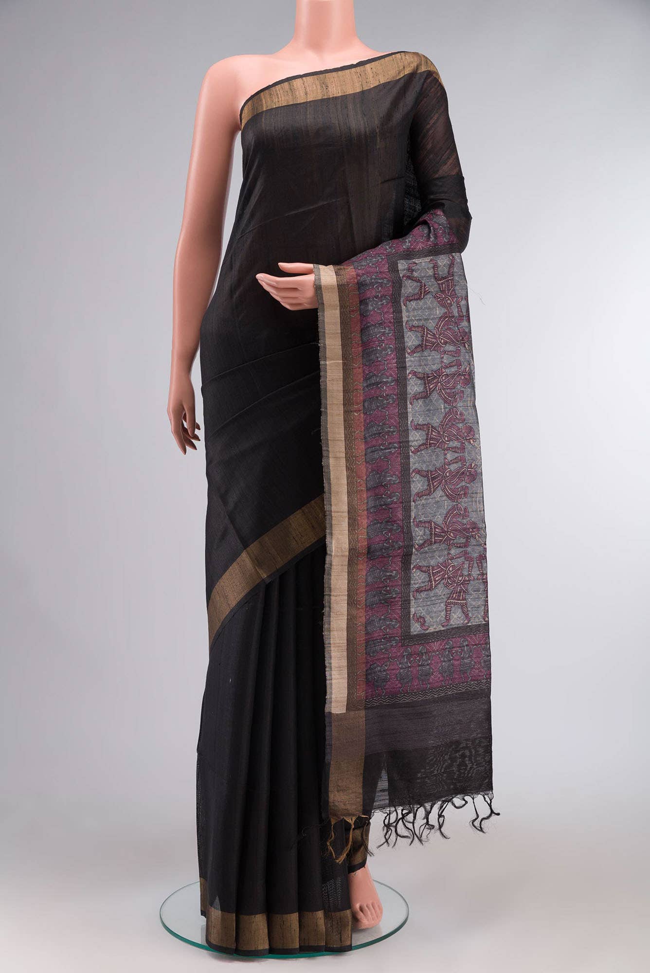 Black Bhagalpuri Tussar Silk Saree