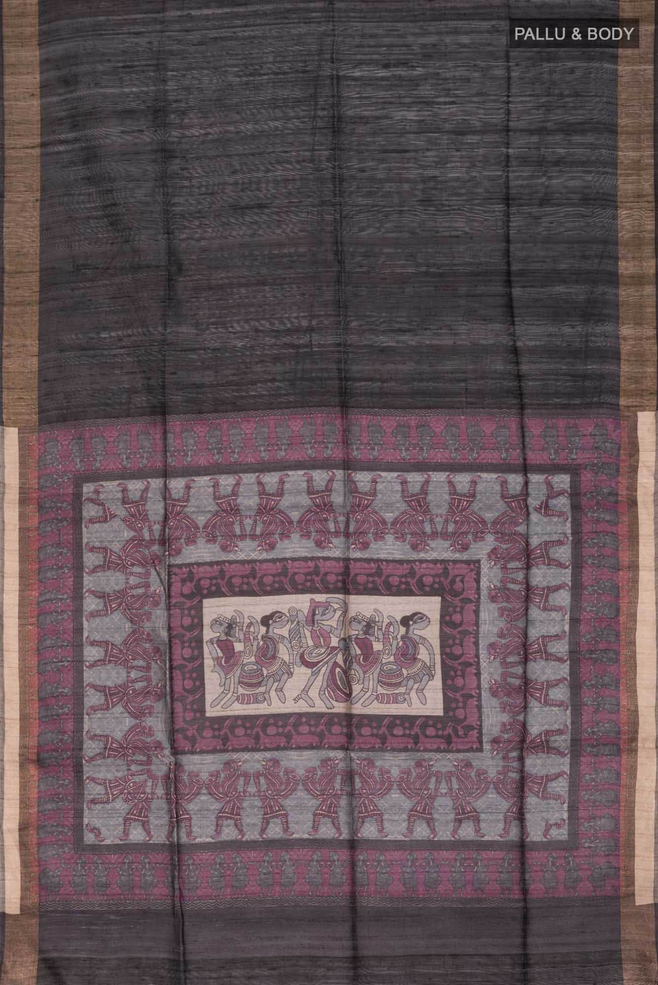Black Bhagalpuri Tussar Silk Saree