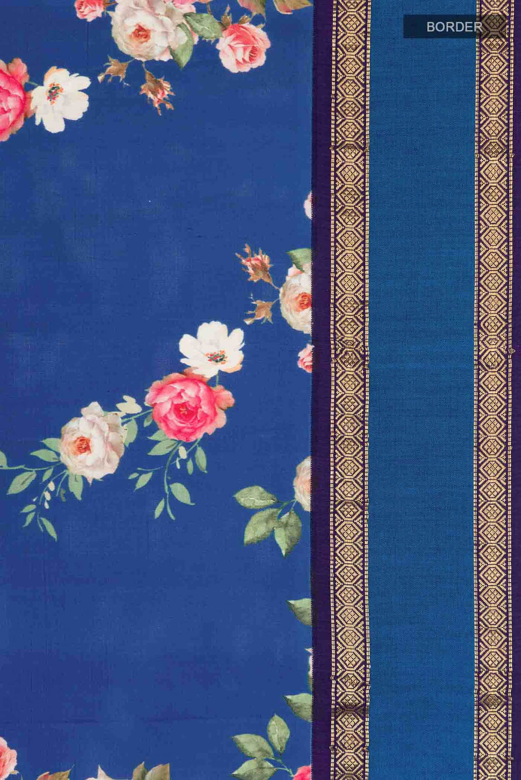 Blue Printed Silk Saree
