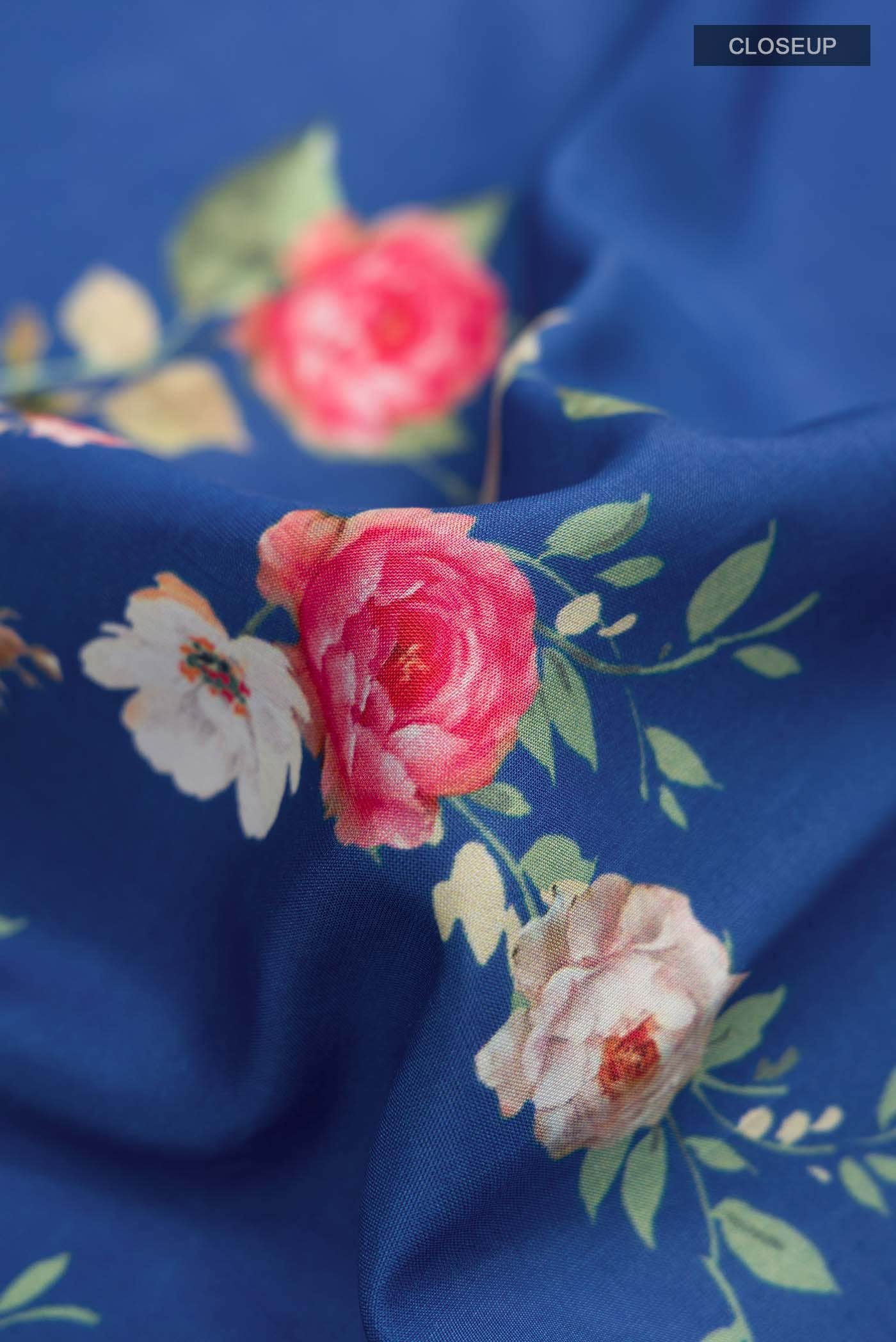 Blue Printed Silk Saree
