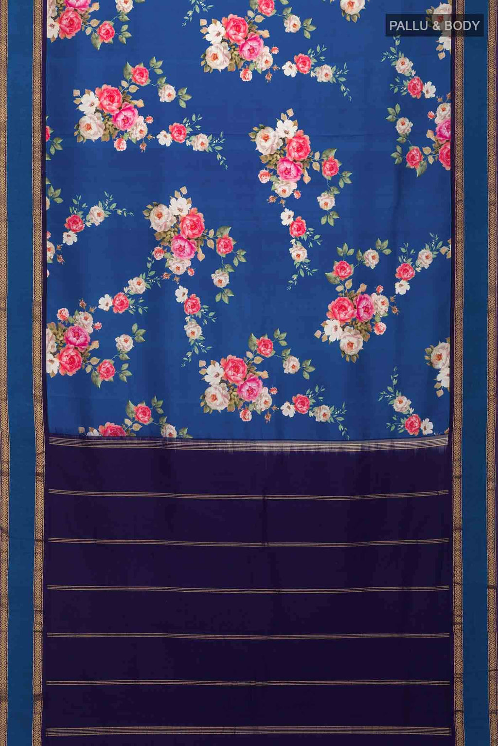 Blue Printed Silk Saree
