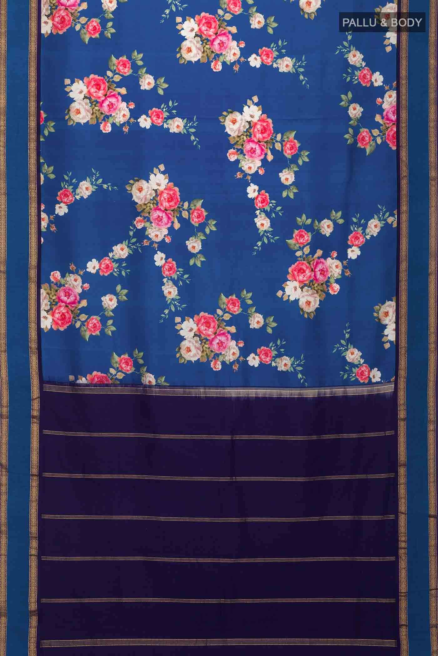 Blue Printed Silk Saree