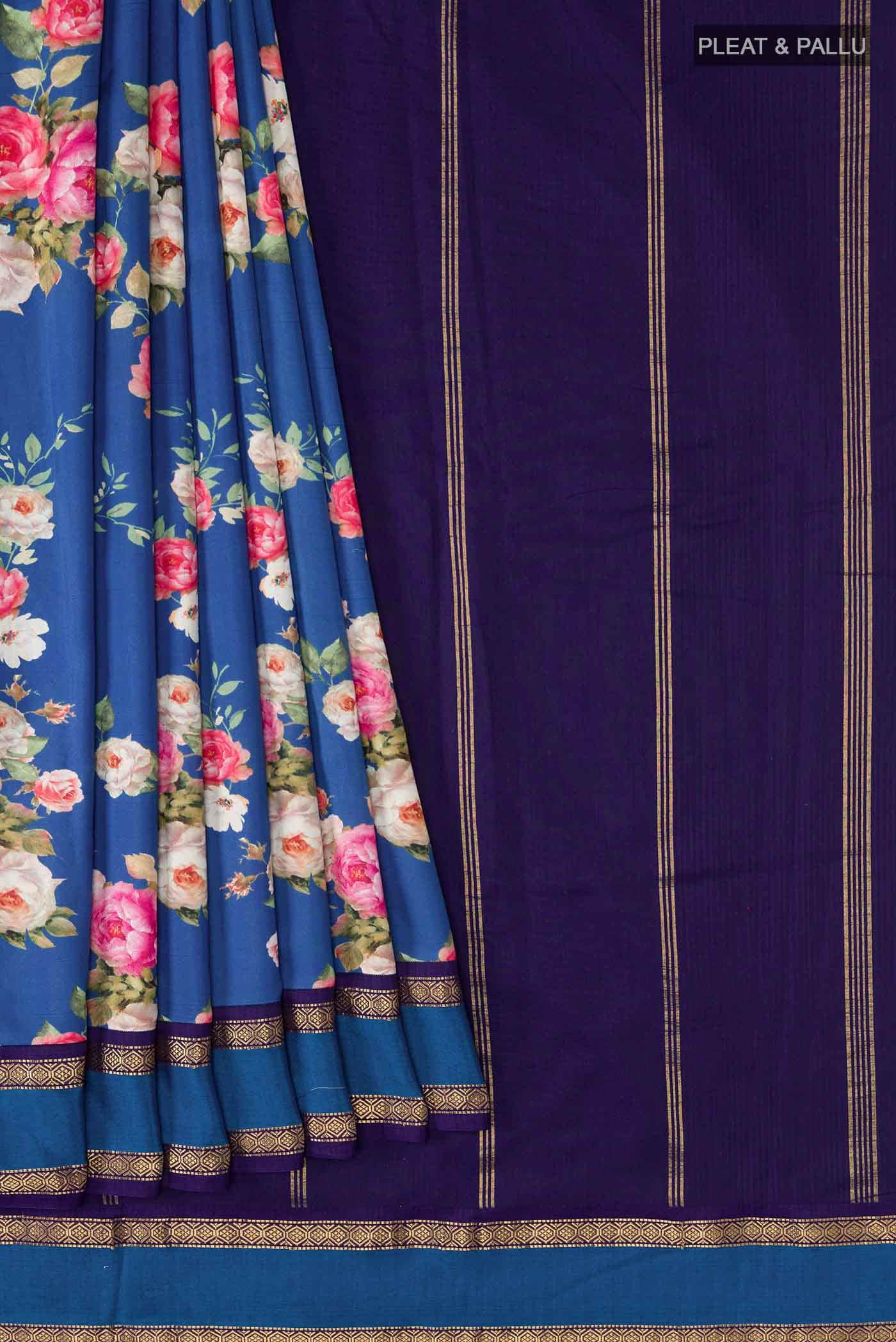 Blue Printed Silk Saree