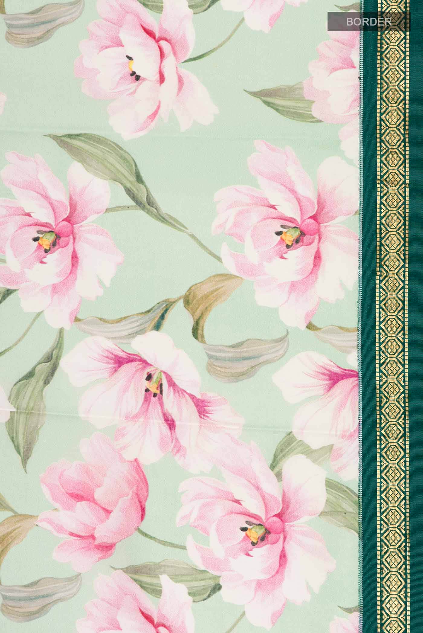 Green Printed Silk Saree