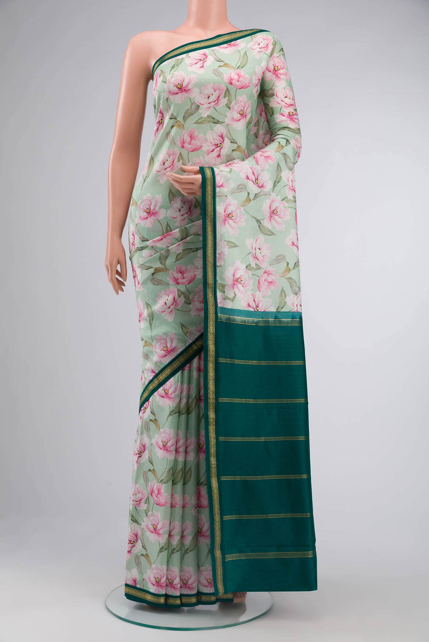 Green Printed Silk Saree