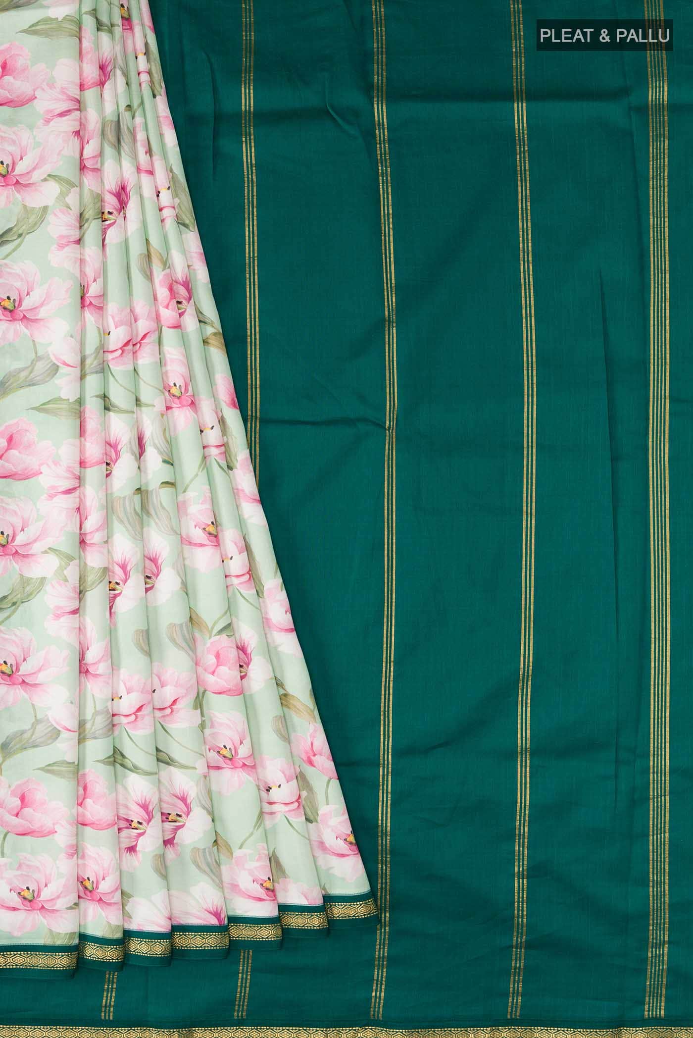 Green Printed Silk Saree