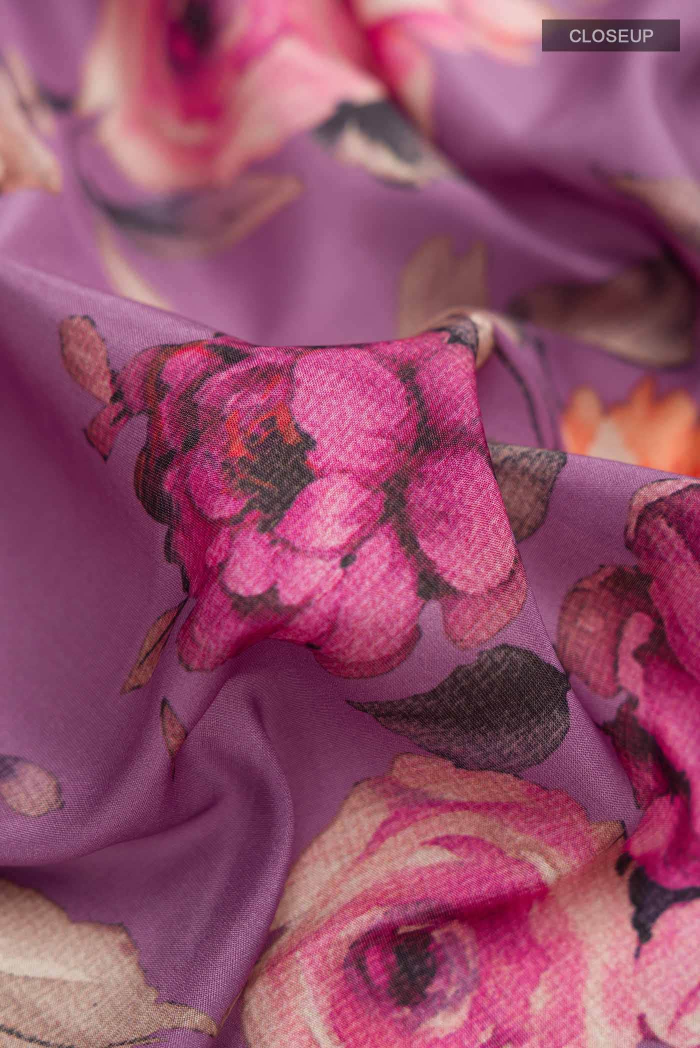 Purple Printed Silk Saree