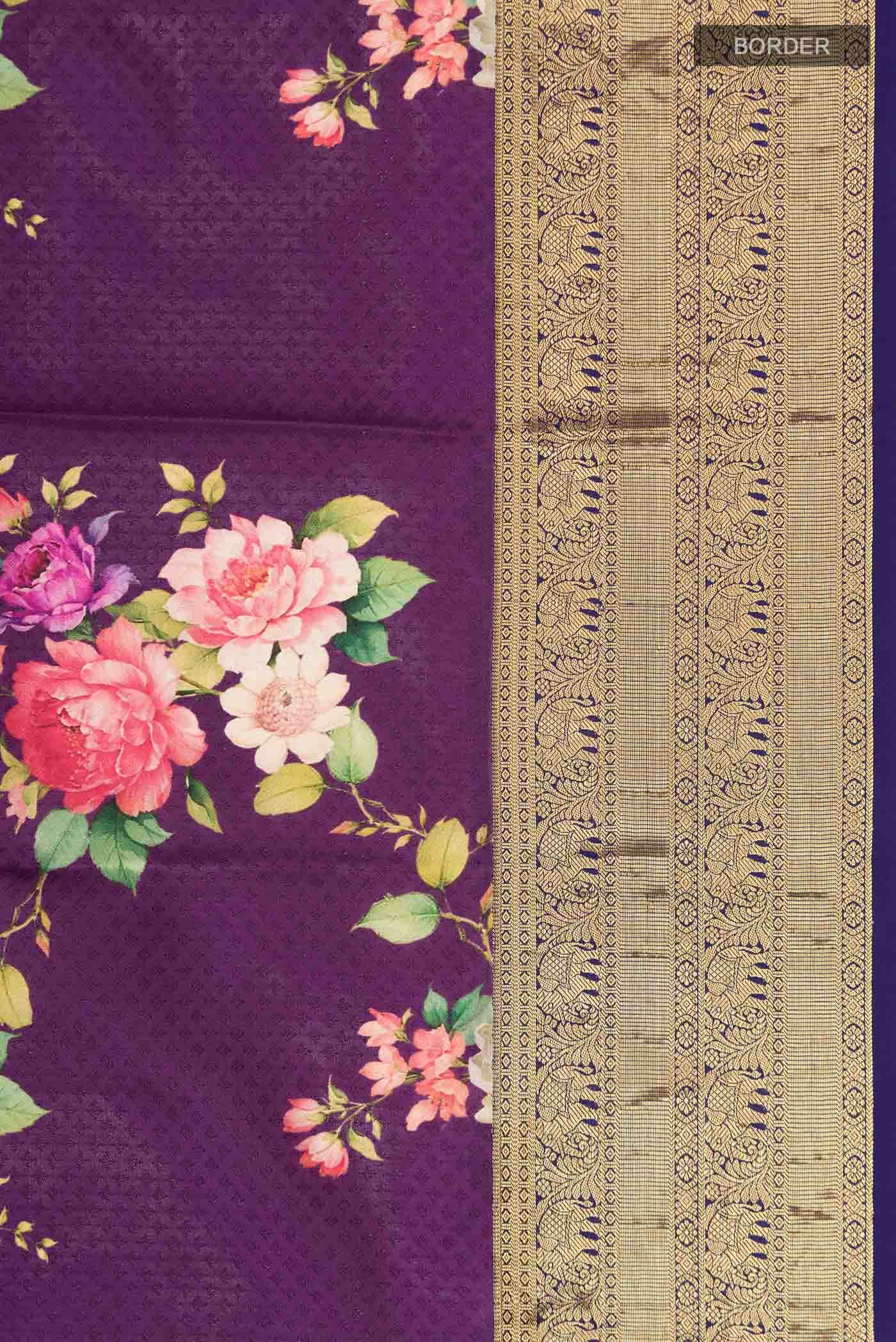 Purple Printed Silk Saree