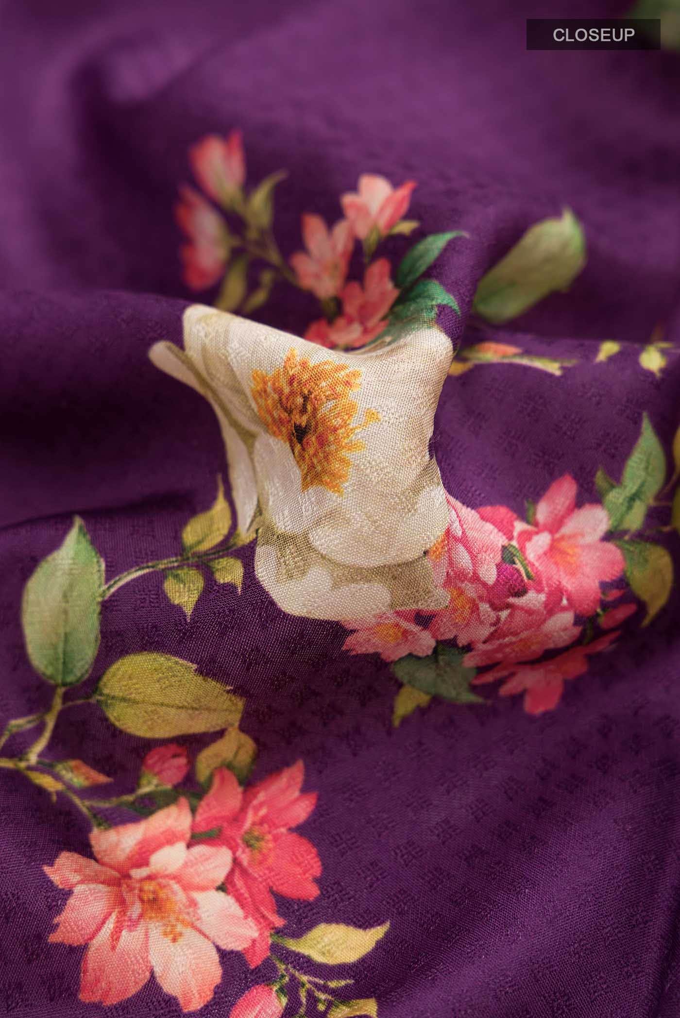Purple Printed Silk Saree