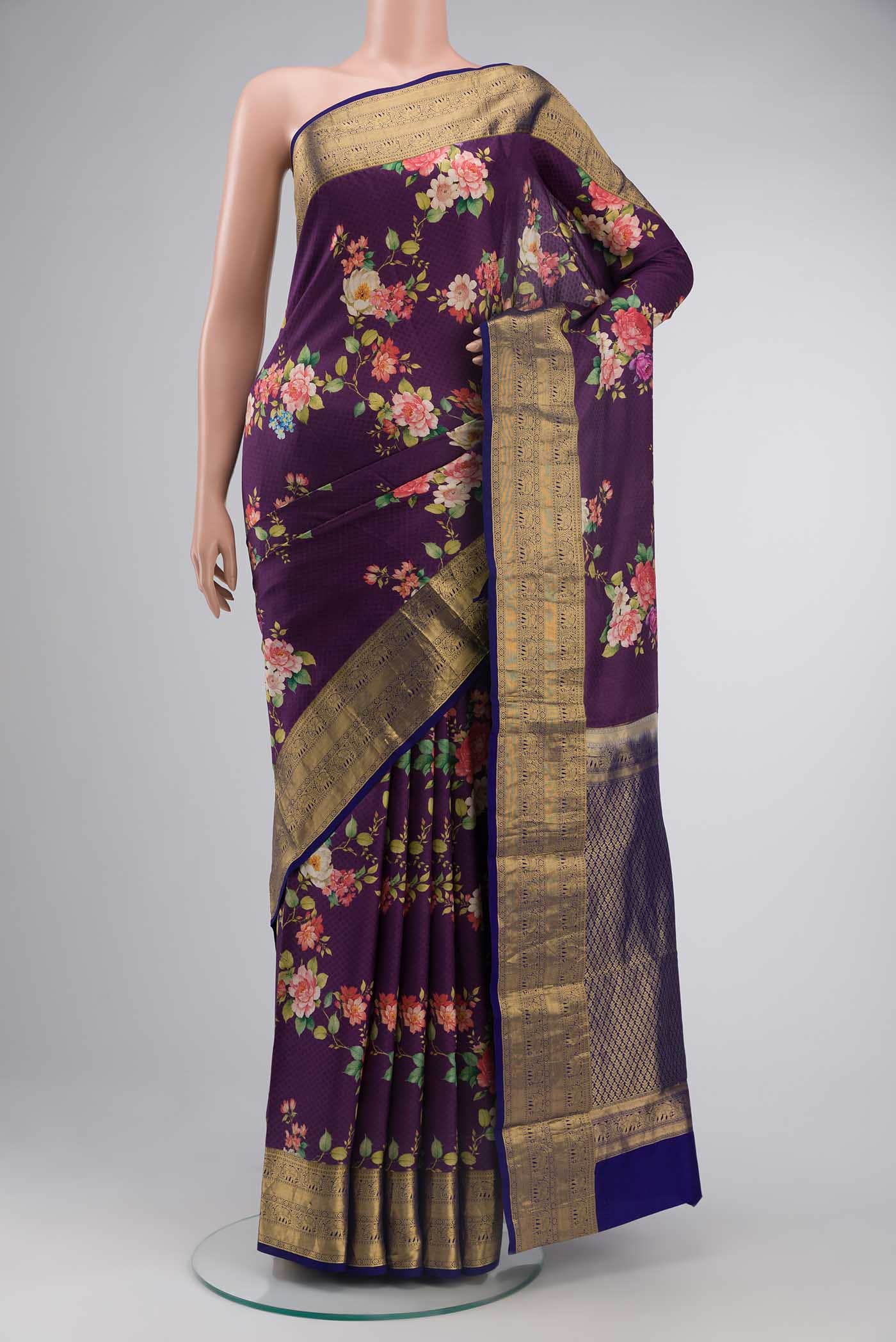 Purple Printed Silk Saree