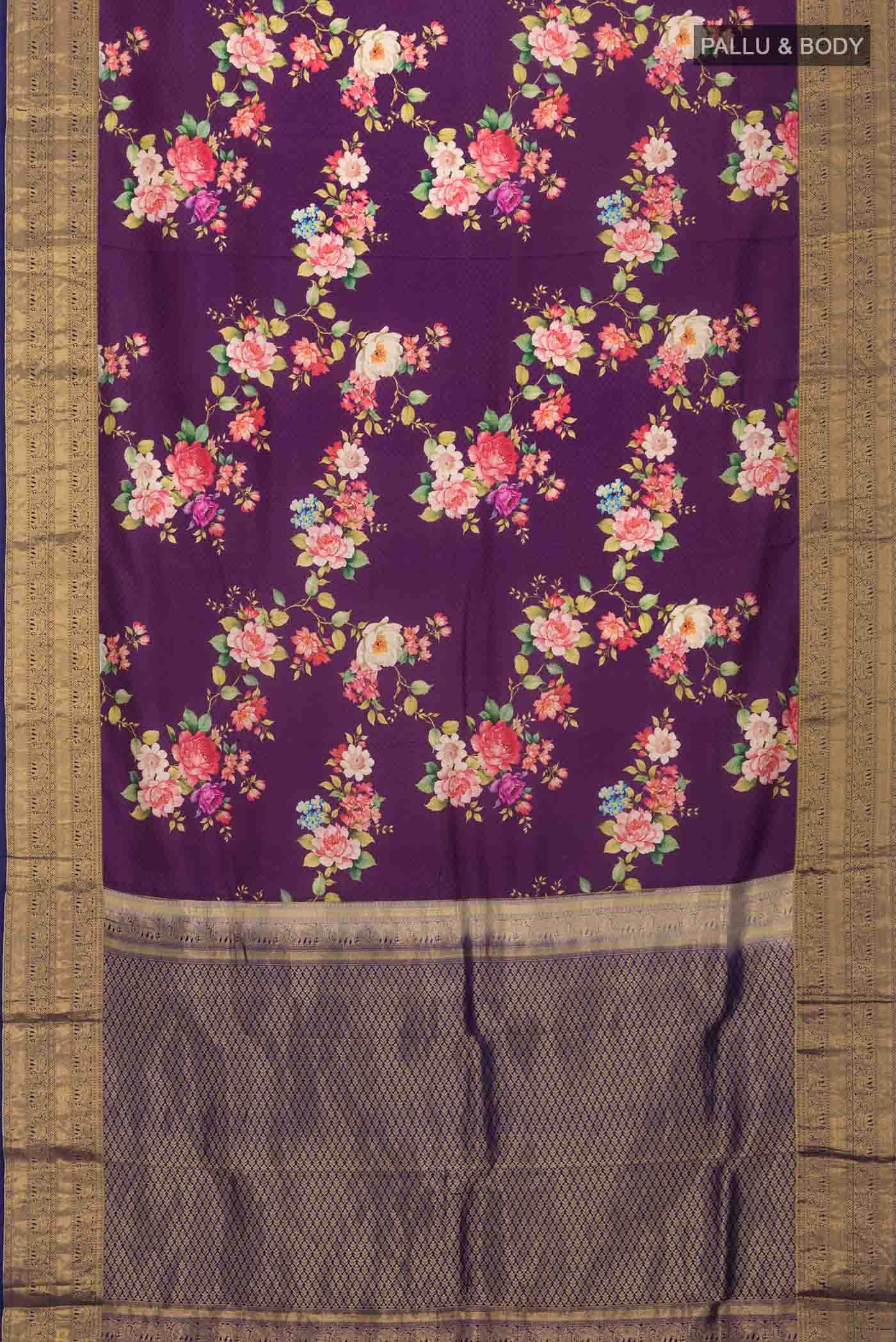 Purple Printed Silk Saree