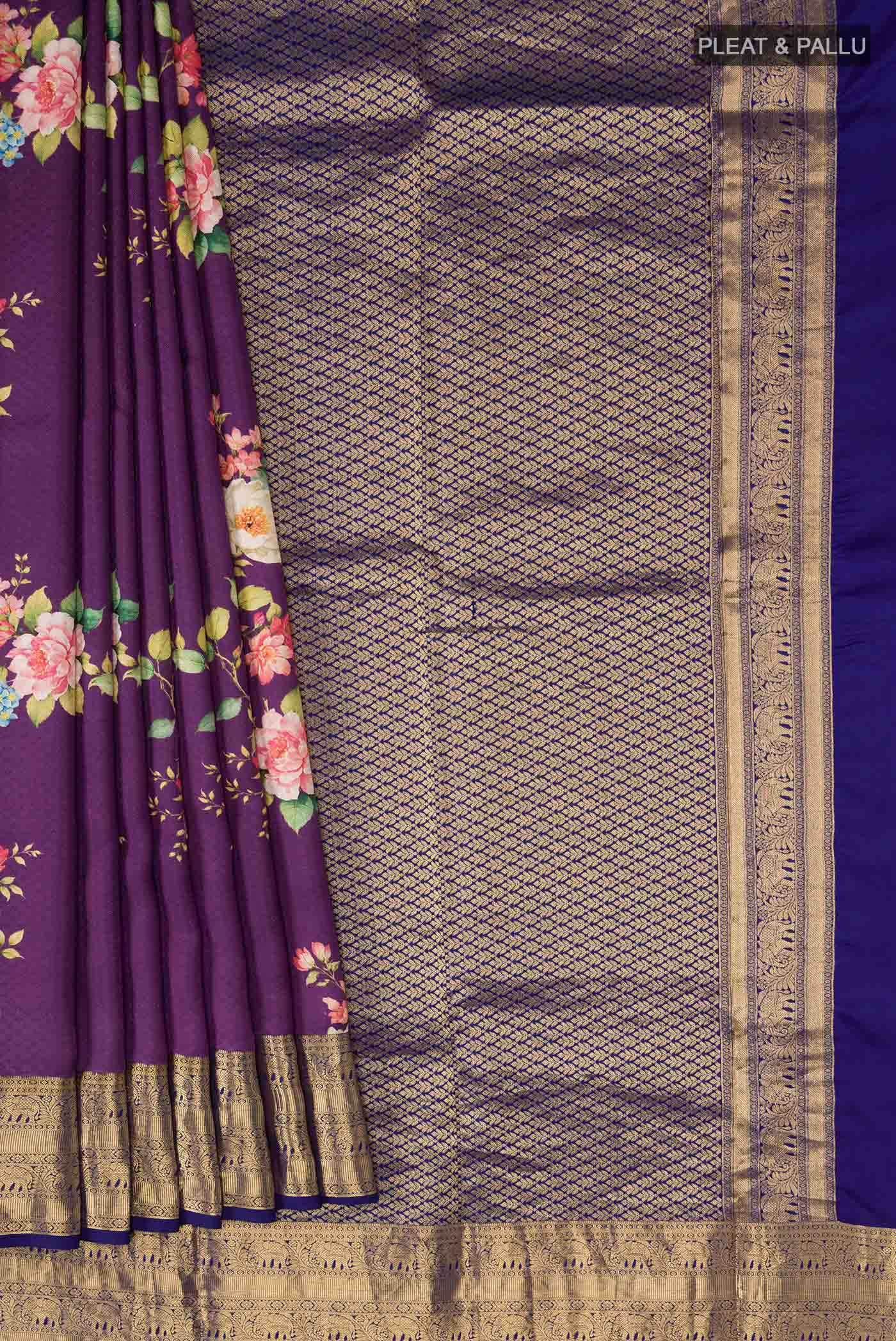 Purple Printed Silk Saree