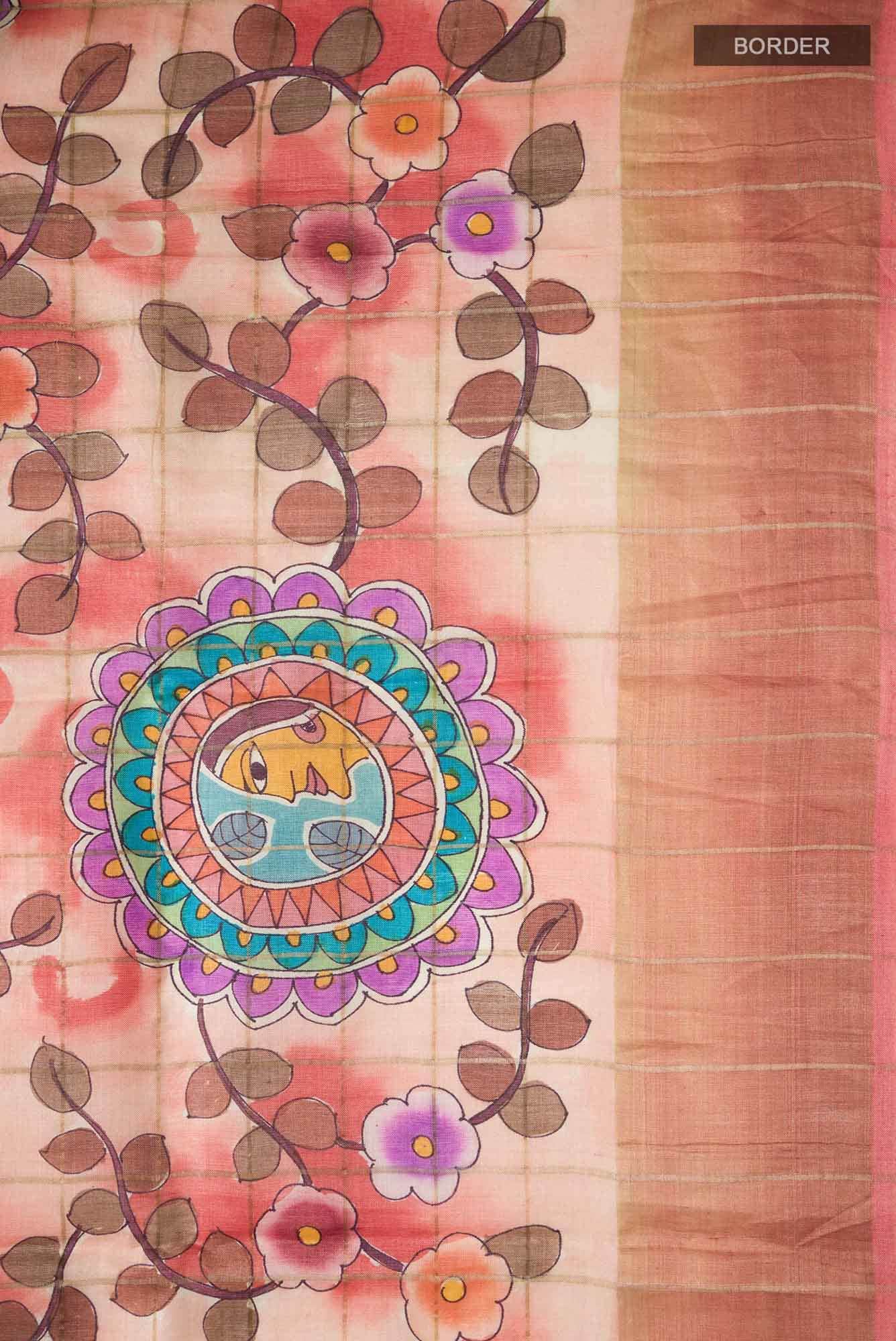 Peach Bhagalpuri Tussar Silk Saree