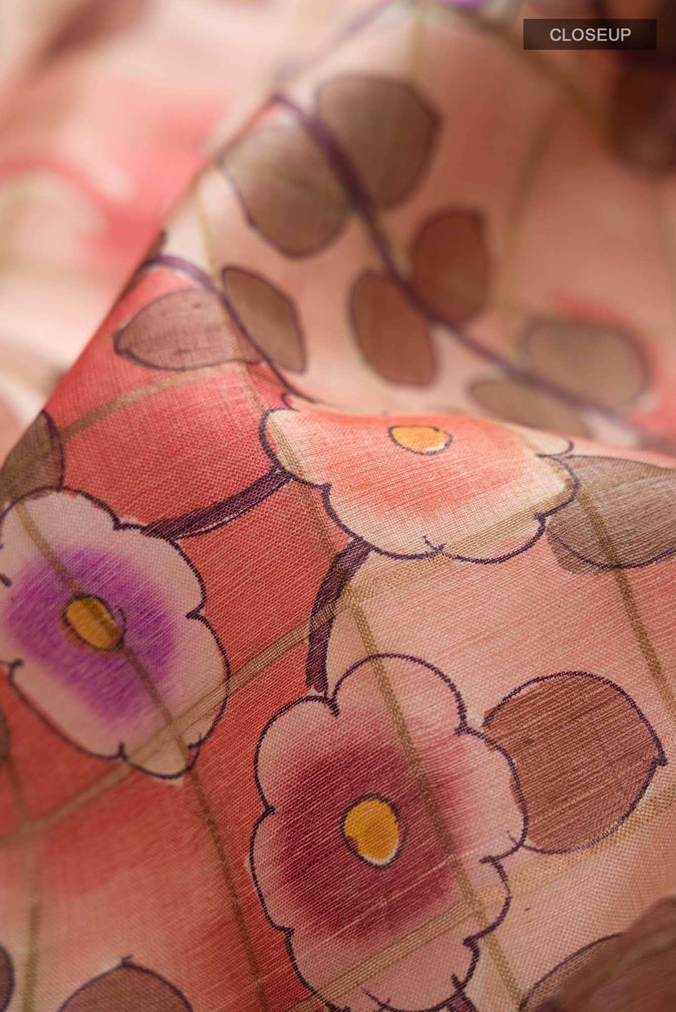 Peach Bhagalpuri Tussar Silk Saree