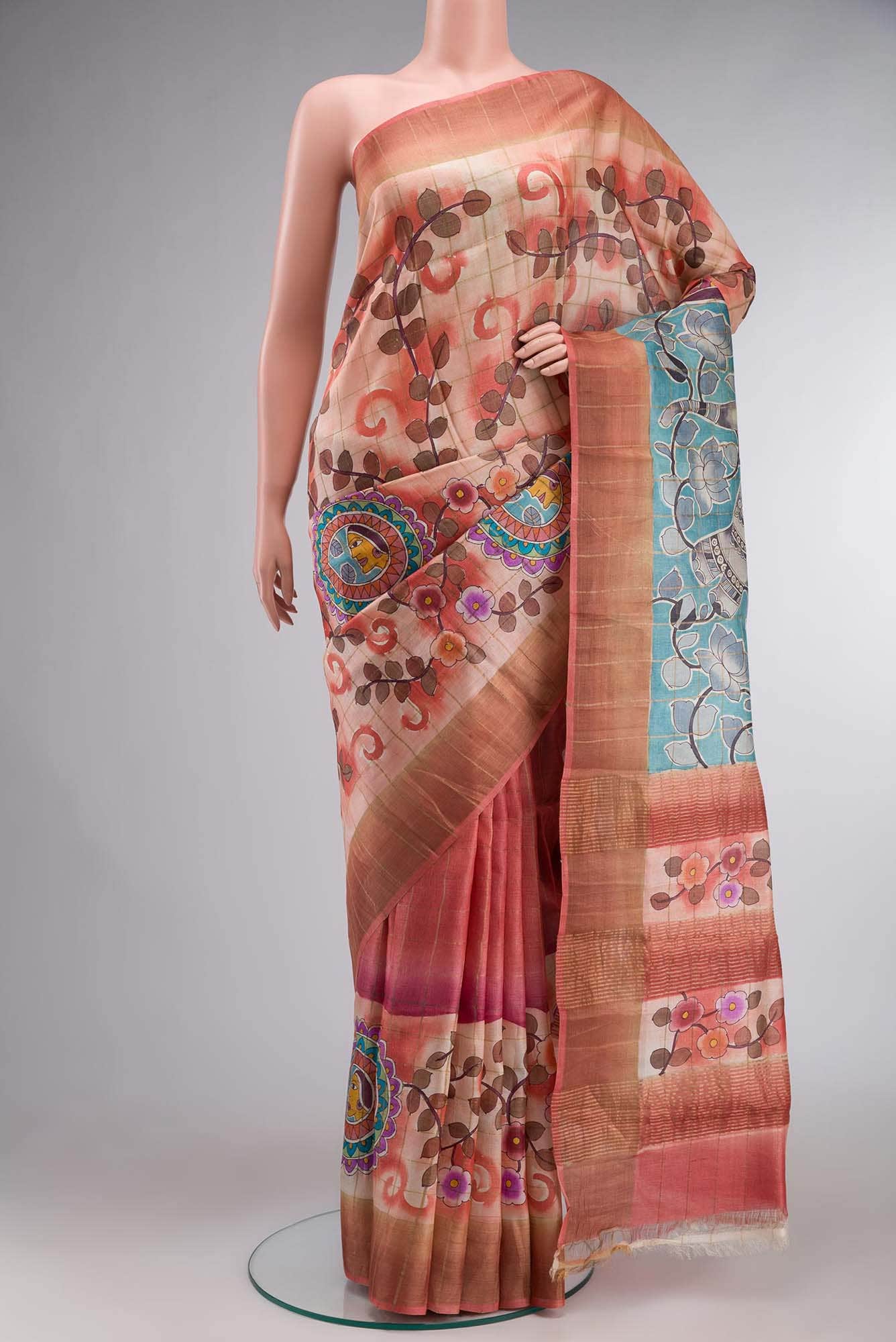 Peach Bhagalpuri Tussar Silk Saree