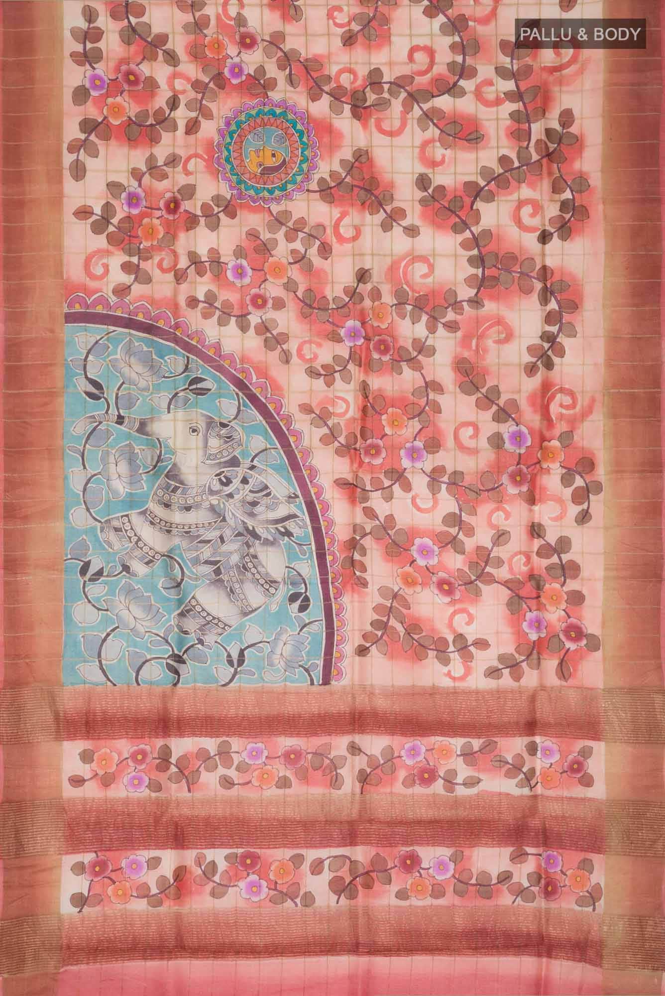Peach Bhagalpuri Tussar Silk Saree