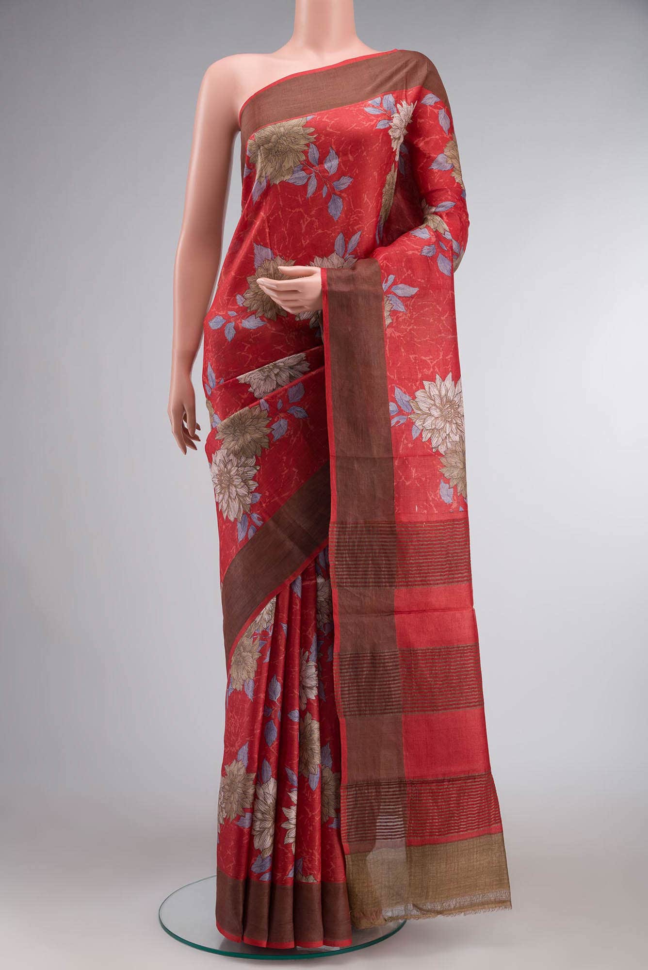 Red Bhagalpuri Tussar Silk Saree