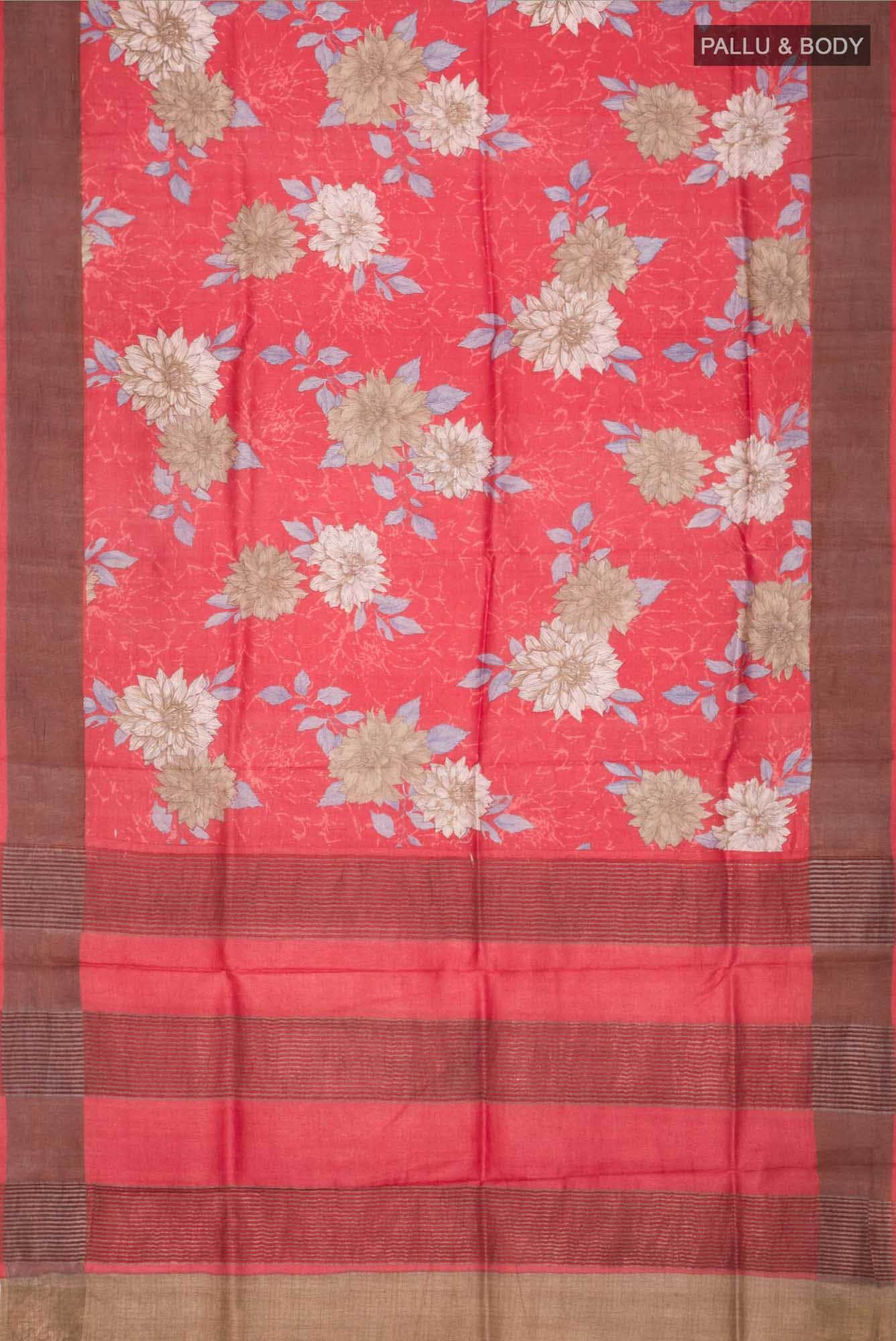 Red Bhagalpuri Tussar Silk Saree