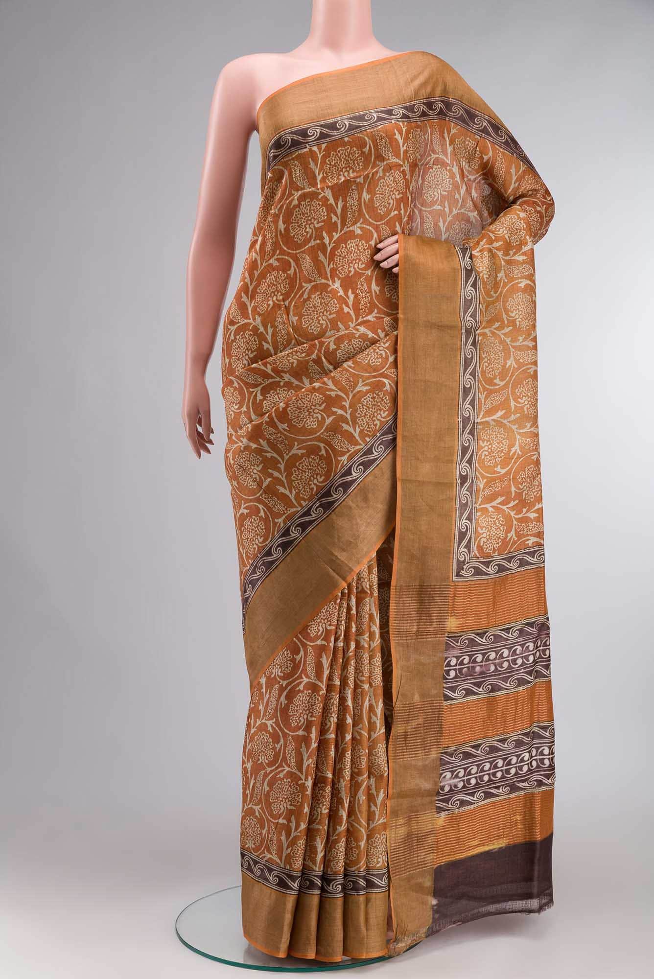 Yellow Bhagalpuri Tussar Silk Saree