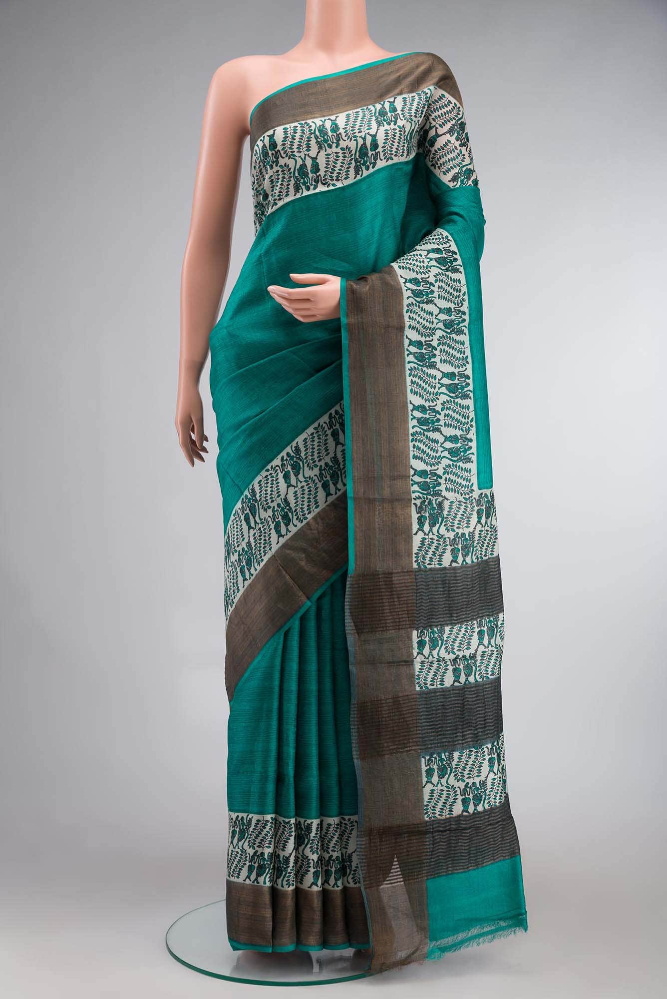 Green Bhagalpuri Tussar Silk Saree