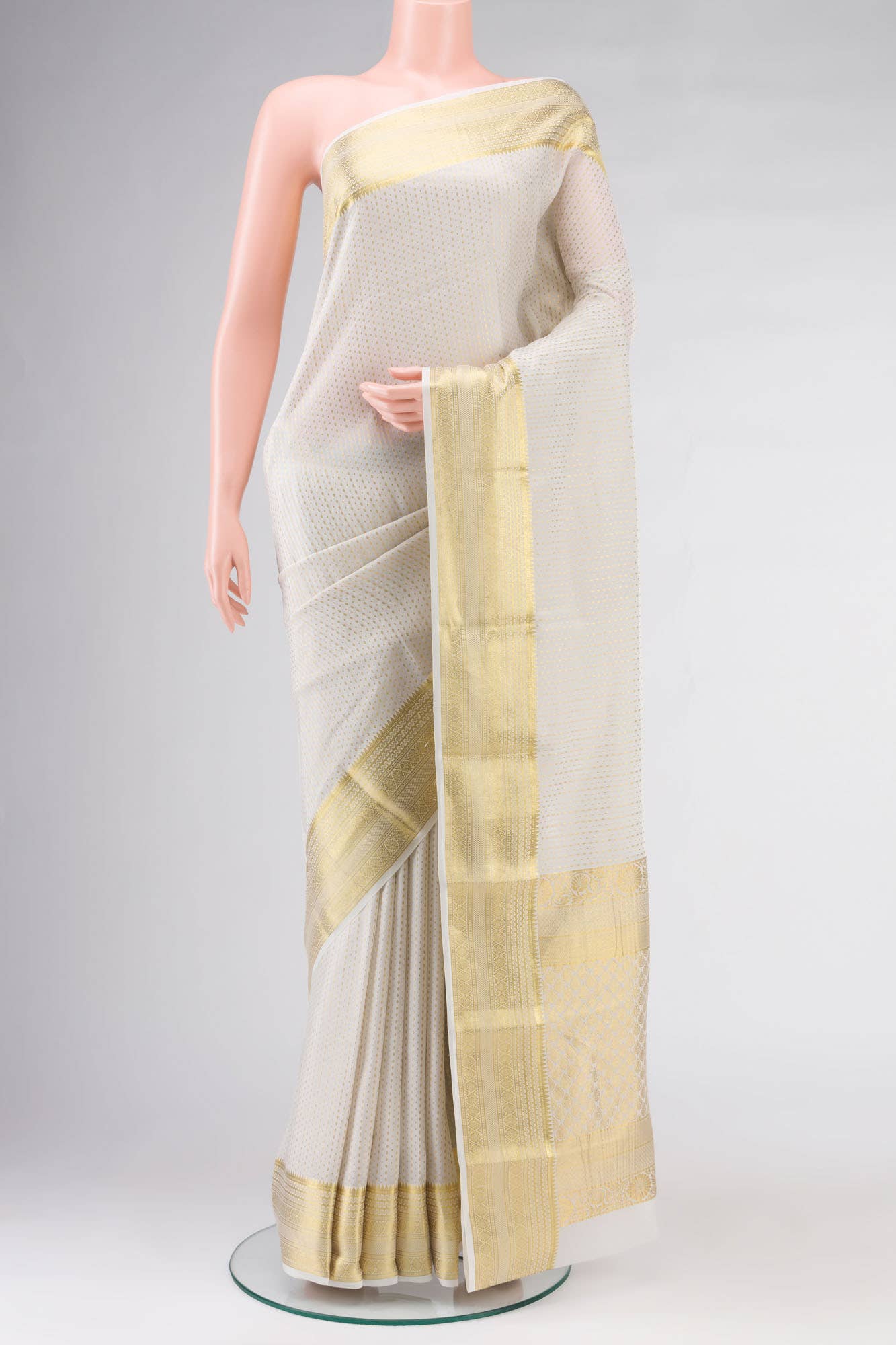 Off White Mysore Crepe Saree