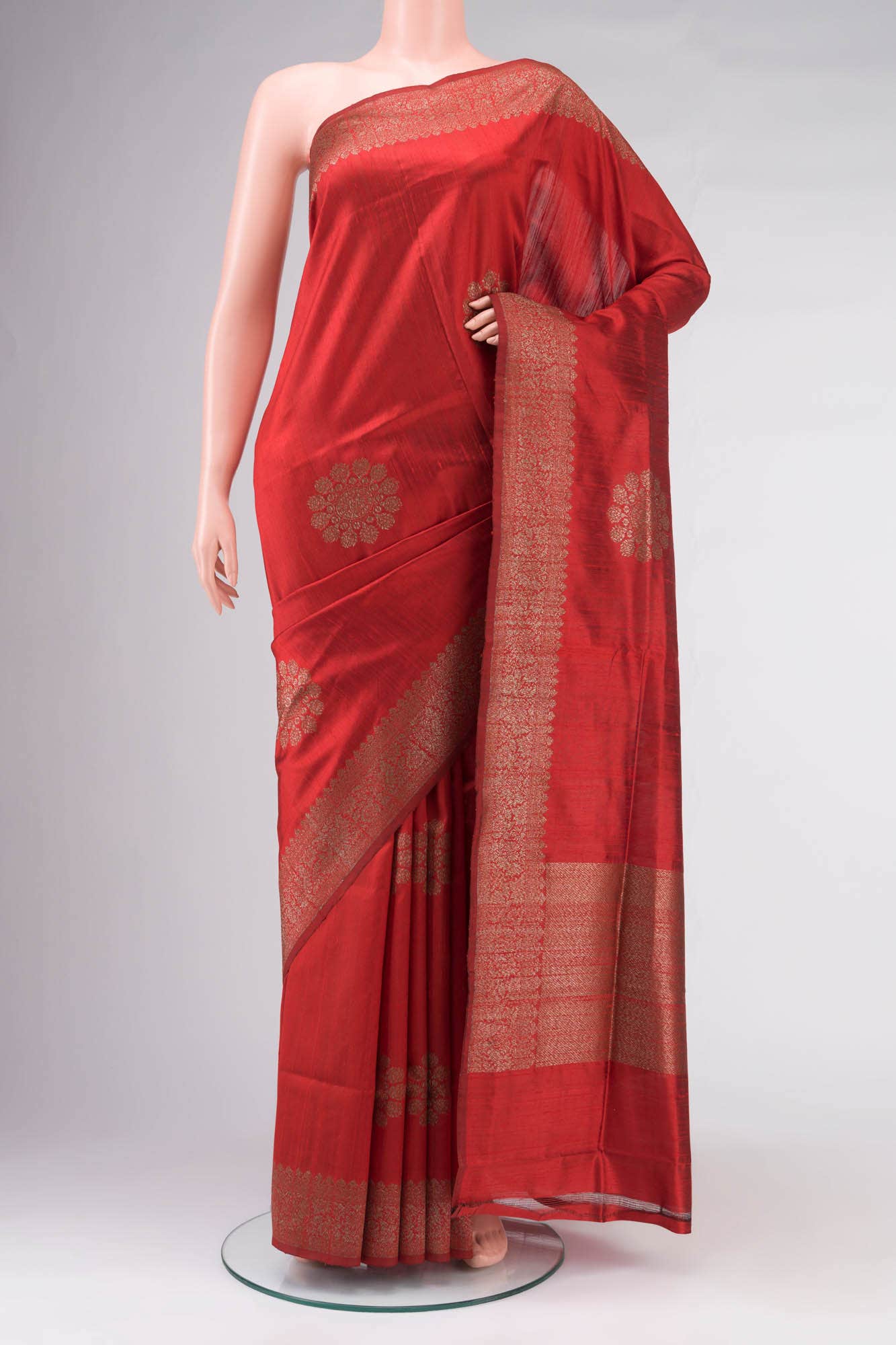 Red Banarasi Tussar Silk Saree