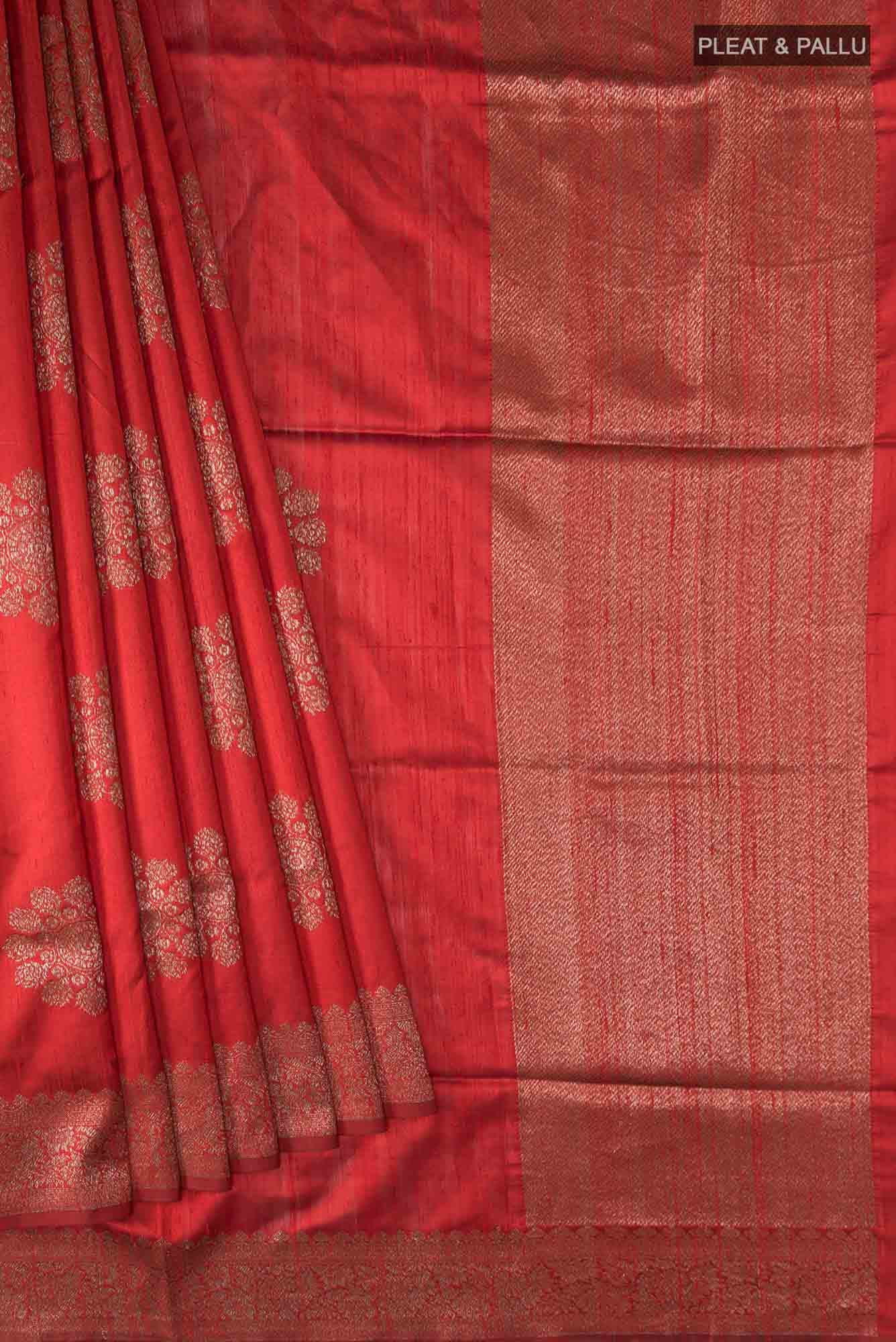 Red Banarasi Tussar Silk Saree