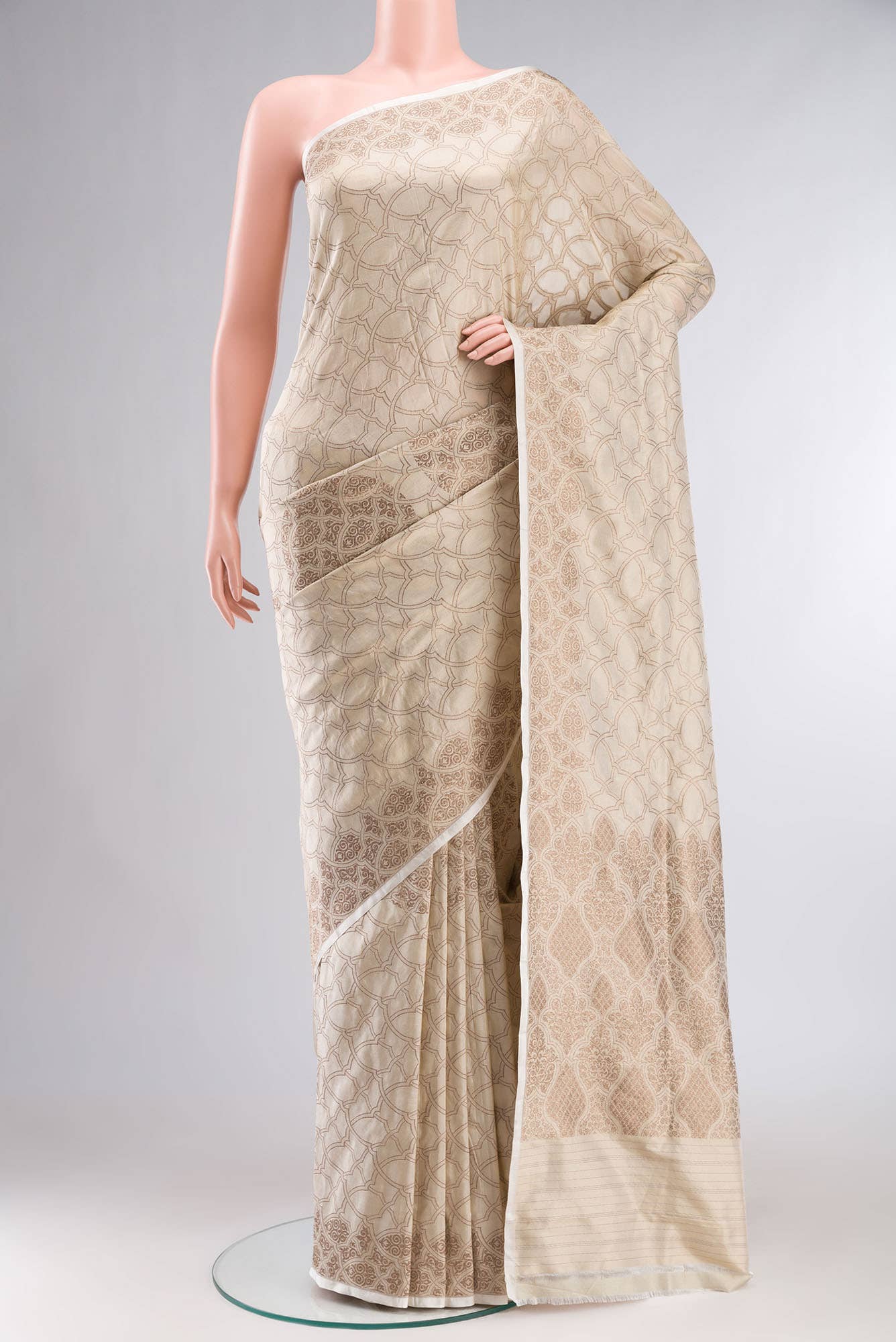 Beige Banarasi Tussar Silk Saree