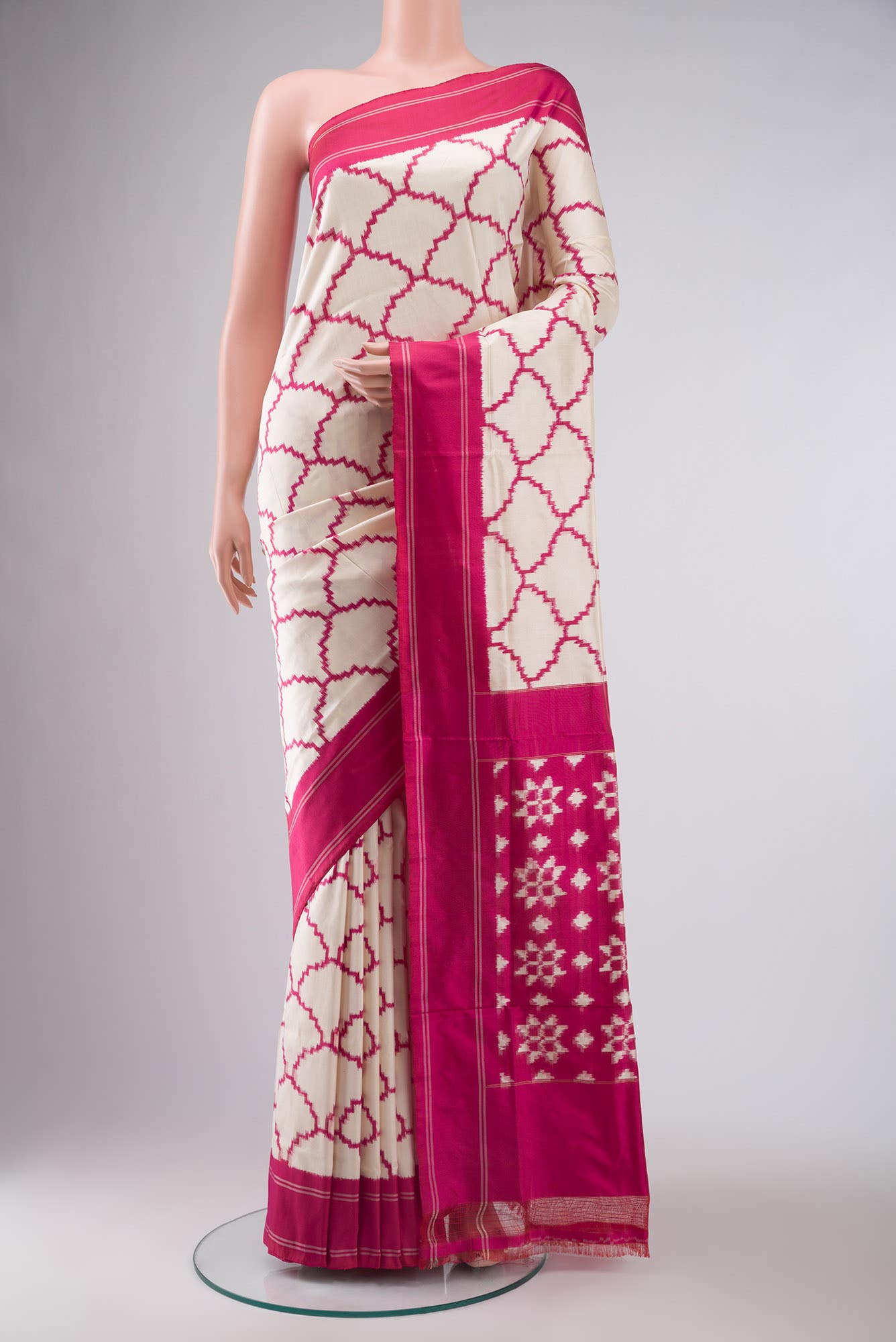 Cream Pochampally Silk Saree