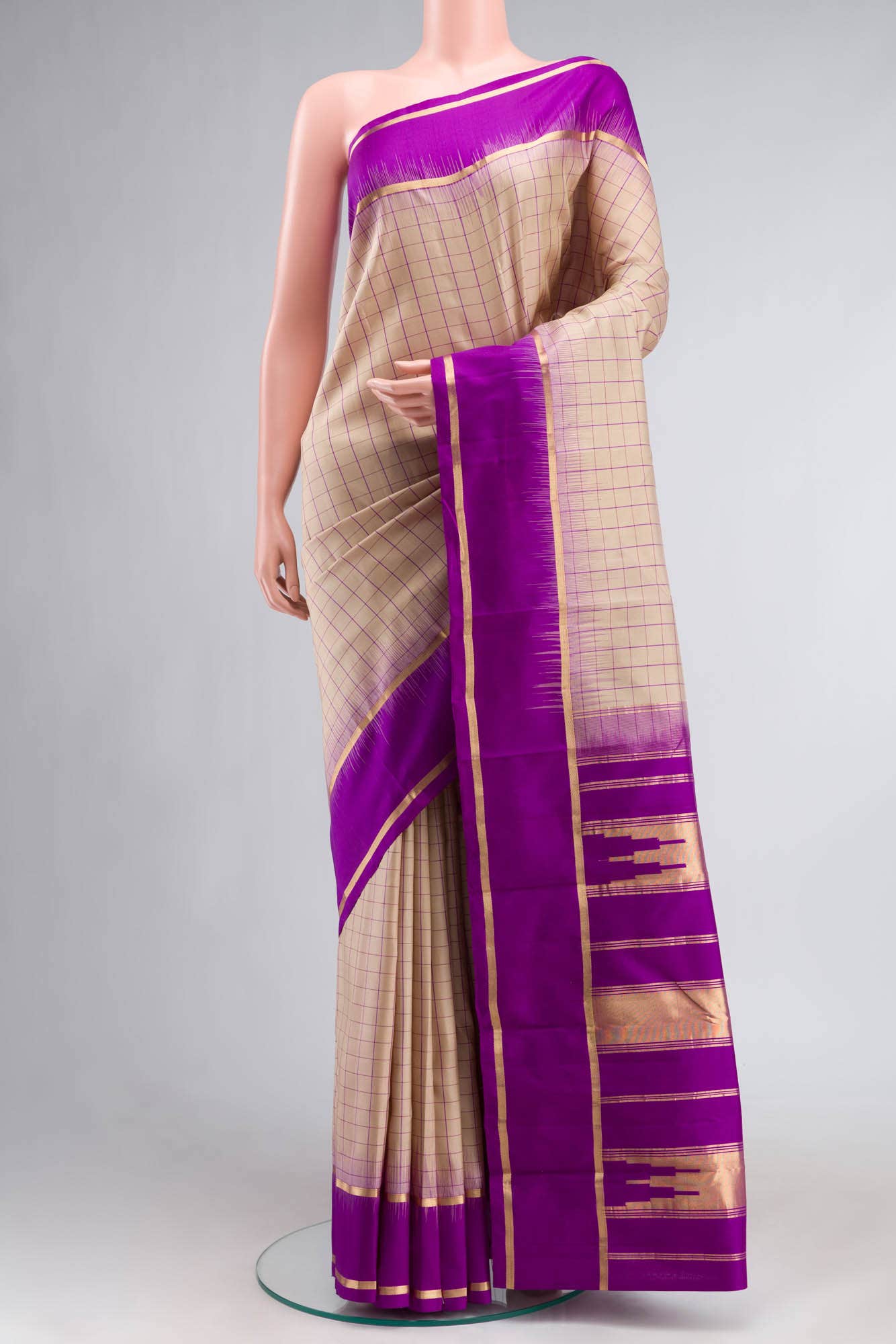 Beige Kanchipuram Silk Saree