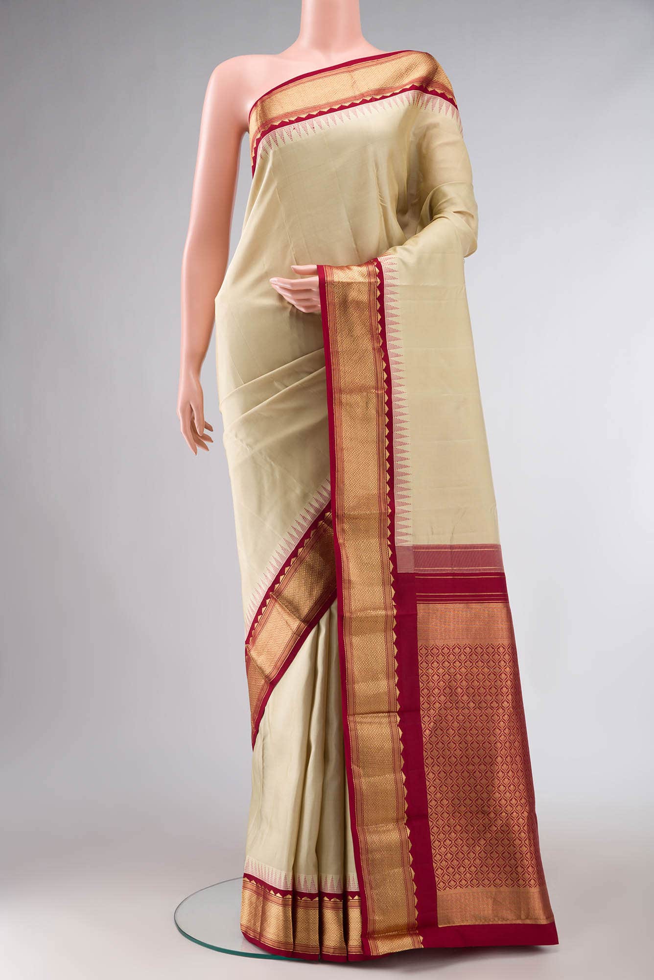 Beige Kanchipuram Silk Saree