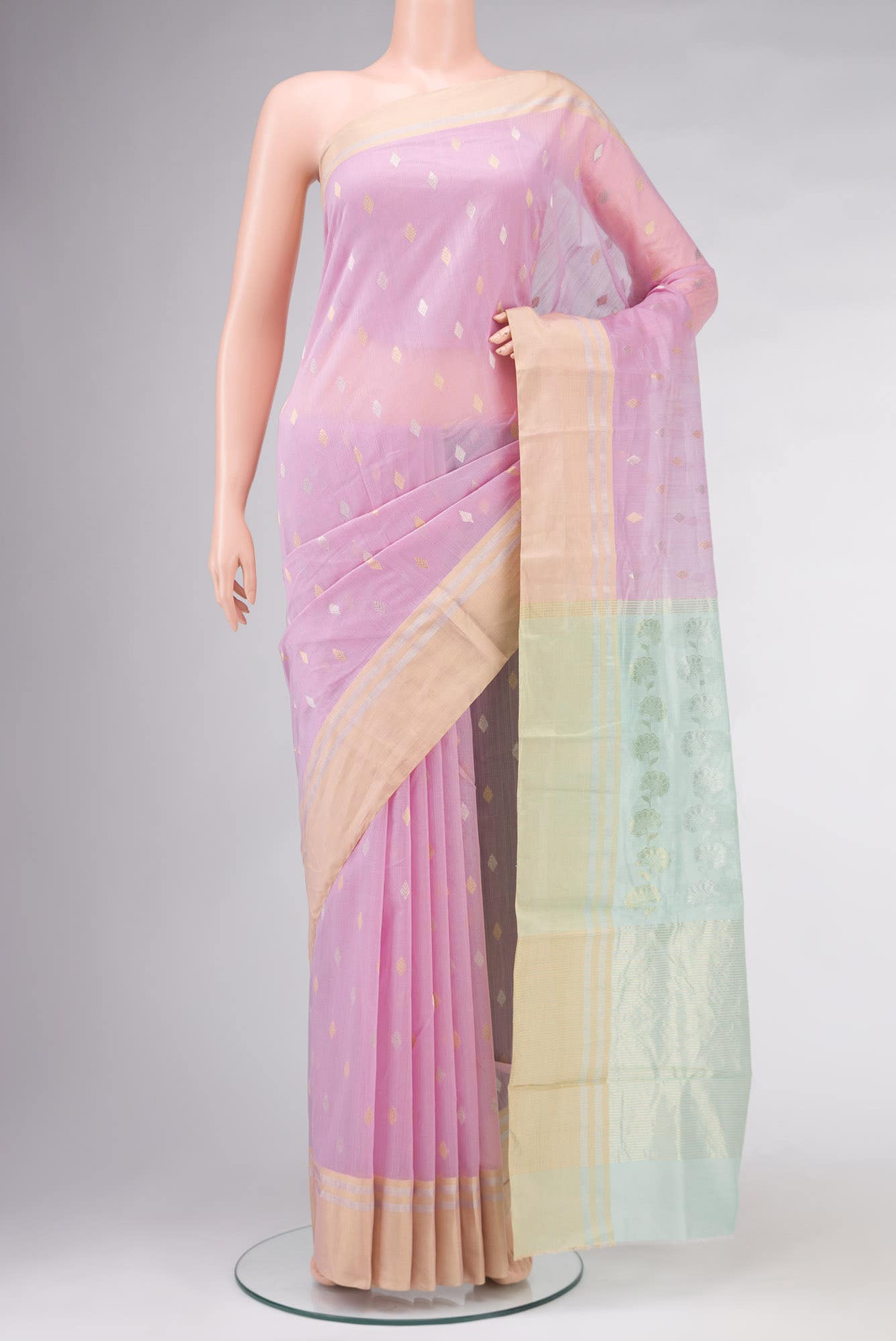 Rose pink Chanderi Silk Cotton Saree