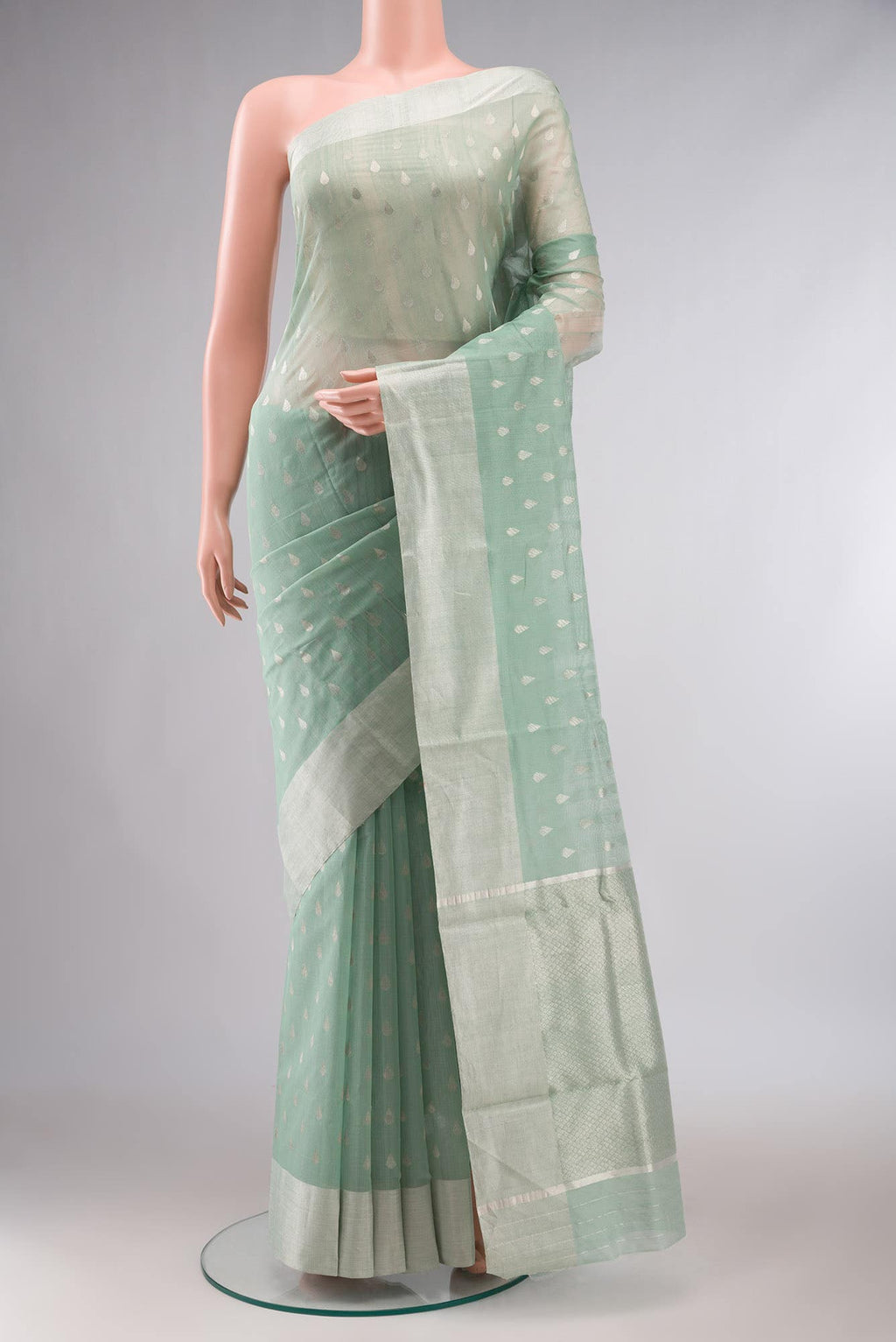 Mint Green Chanderi Silk Cotton Saree