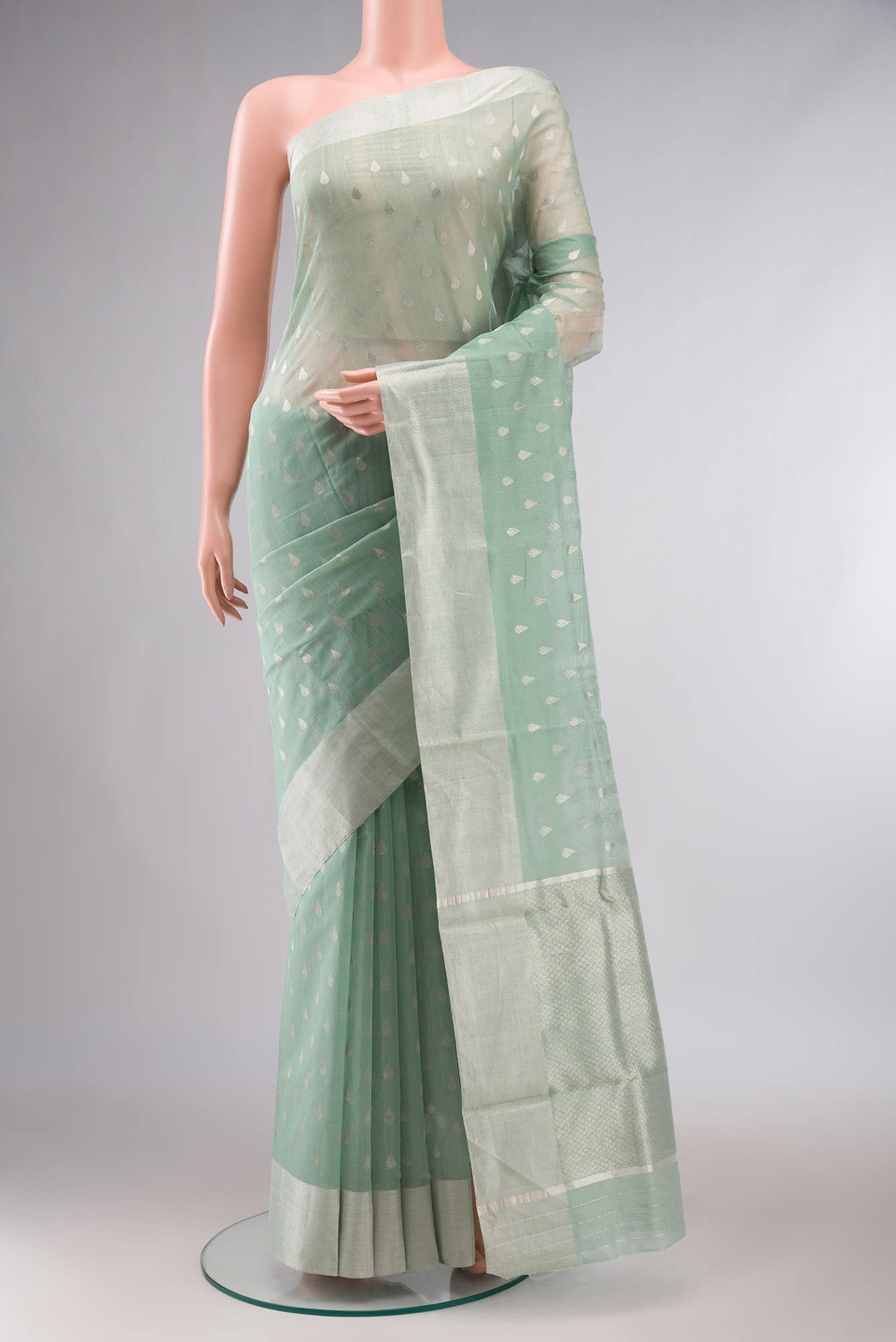 Mint Green Chanderi Silk Cotton Saree