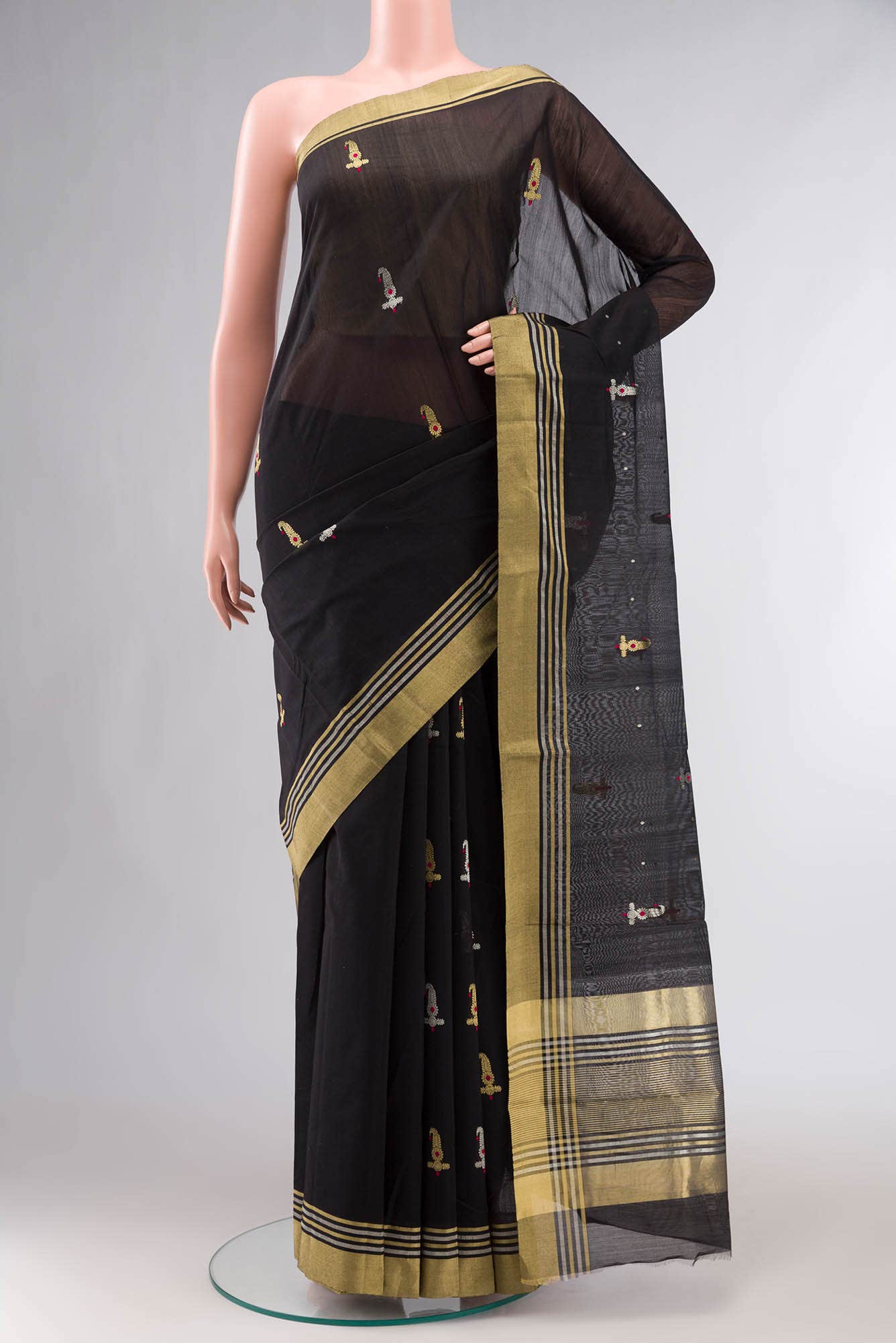 Black Chanderi Silk Cotton Saree