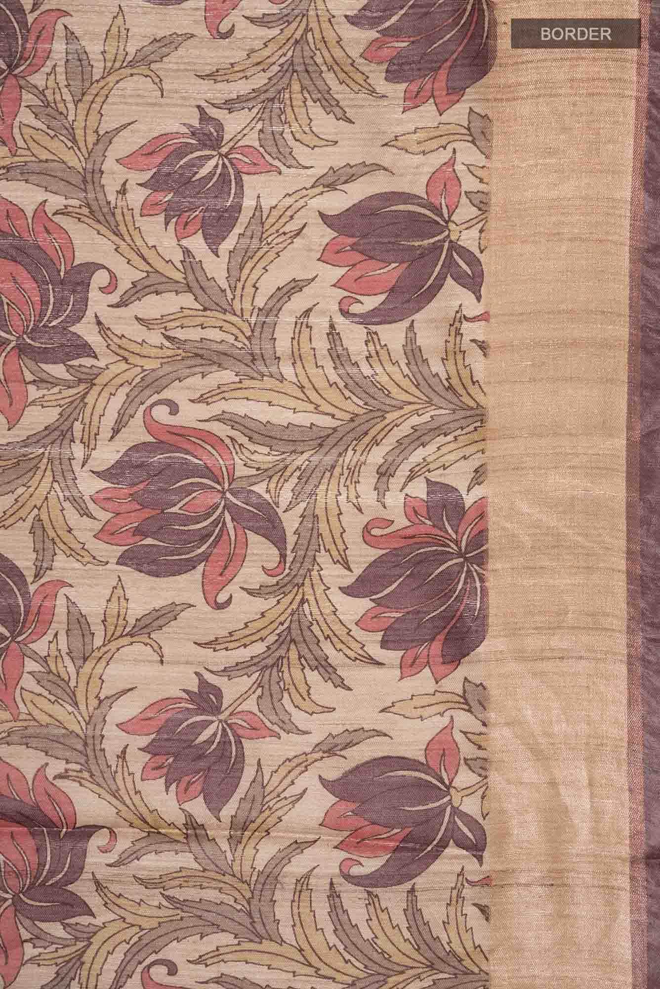 Beige Bhagalpuri Tussar Silk Saree