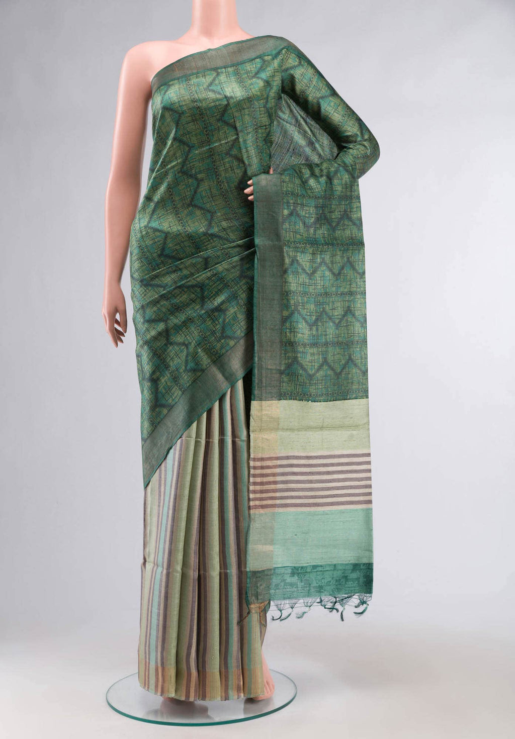 Green Bhagalpuri Tussar Silk Saree