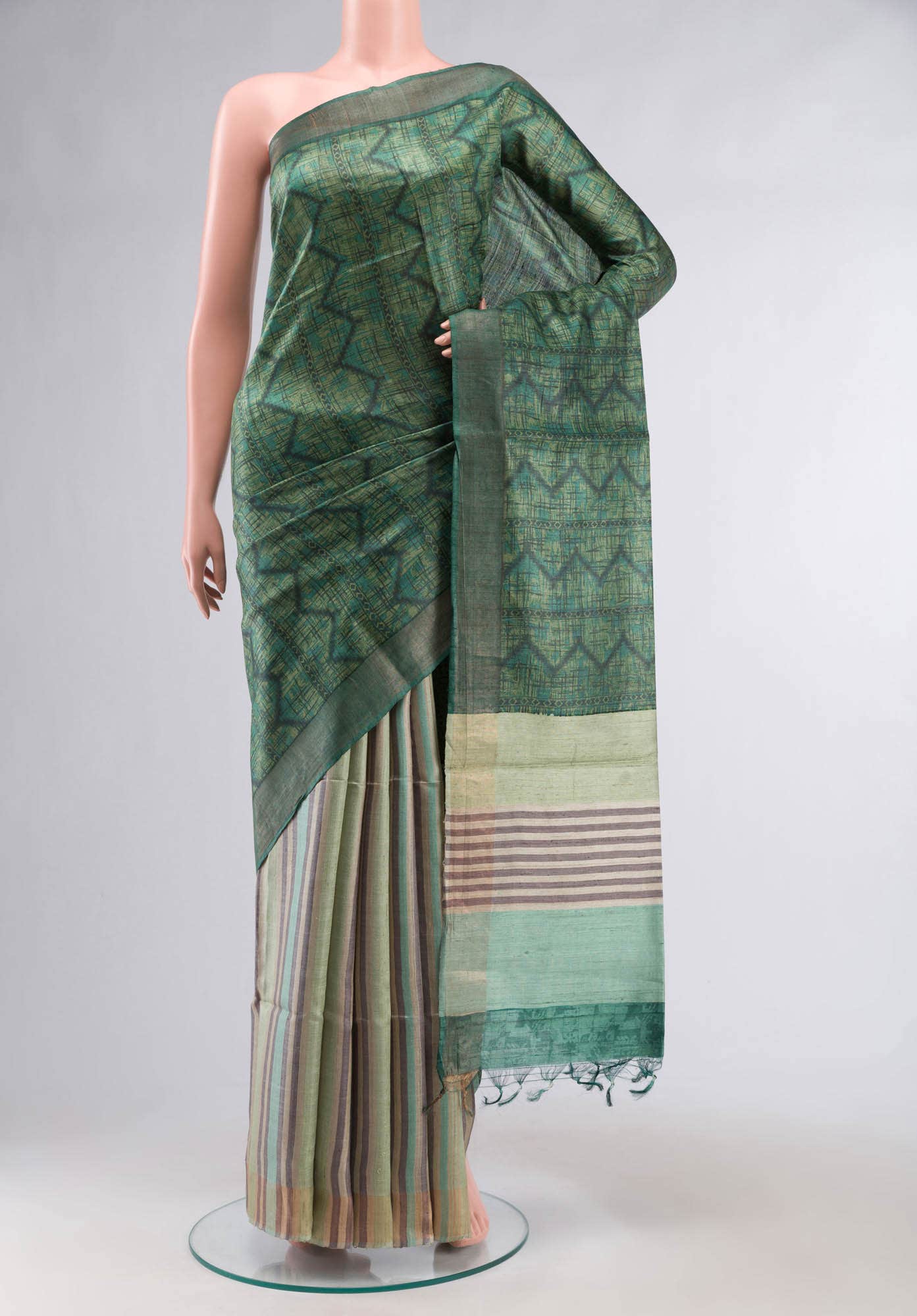 Green Bhagalpuri Tussar Silk Saree