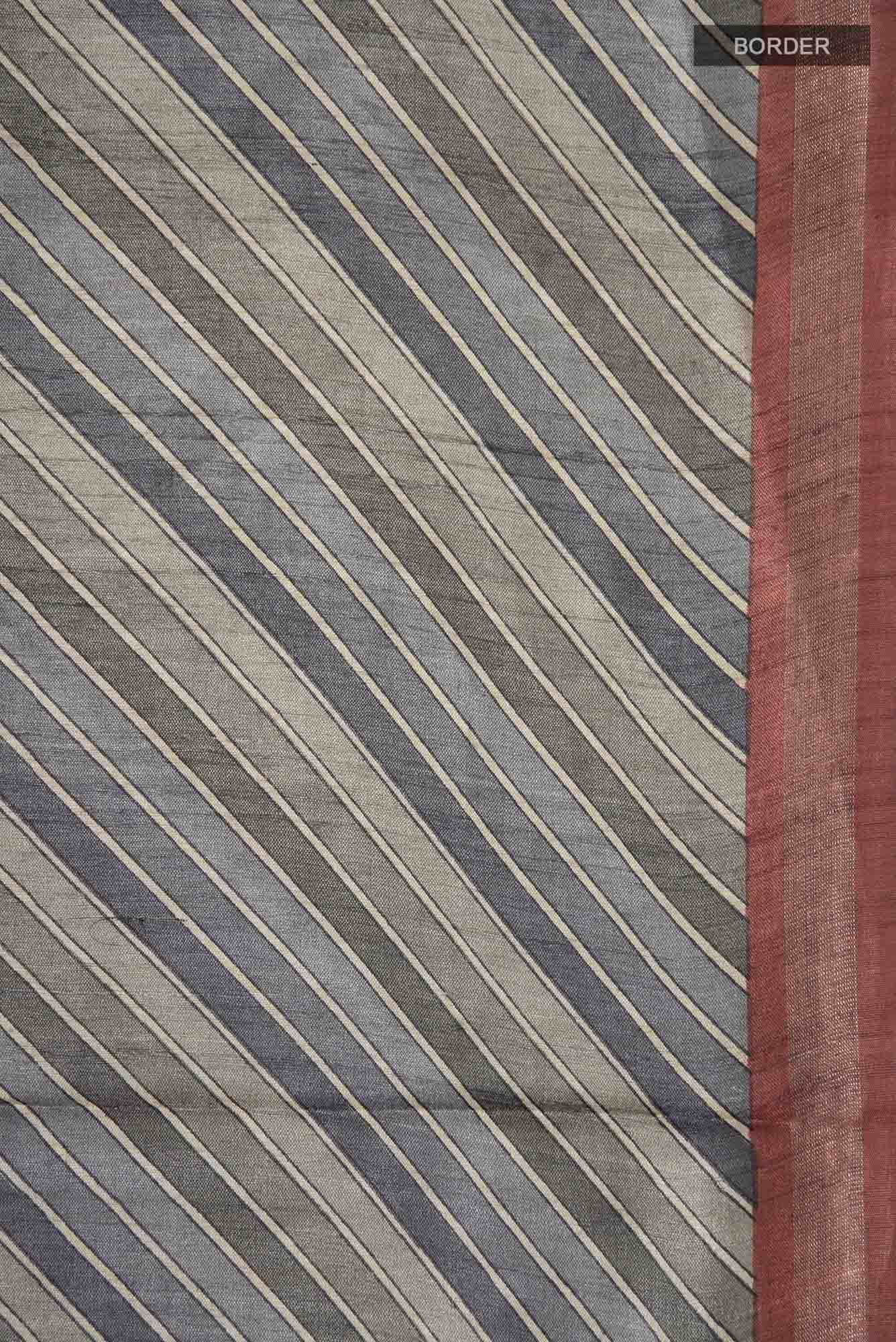 Grey Bhagalpuri Tussar Silk Saree