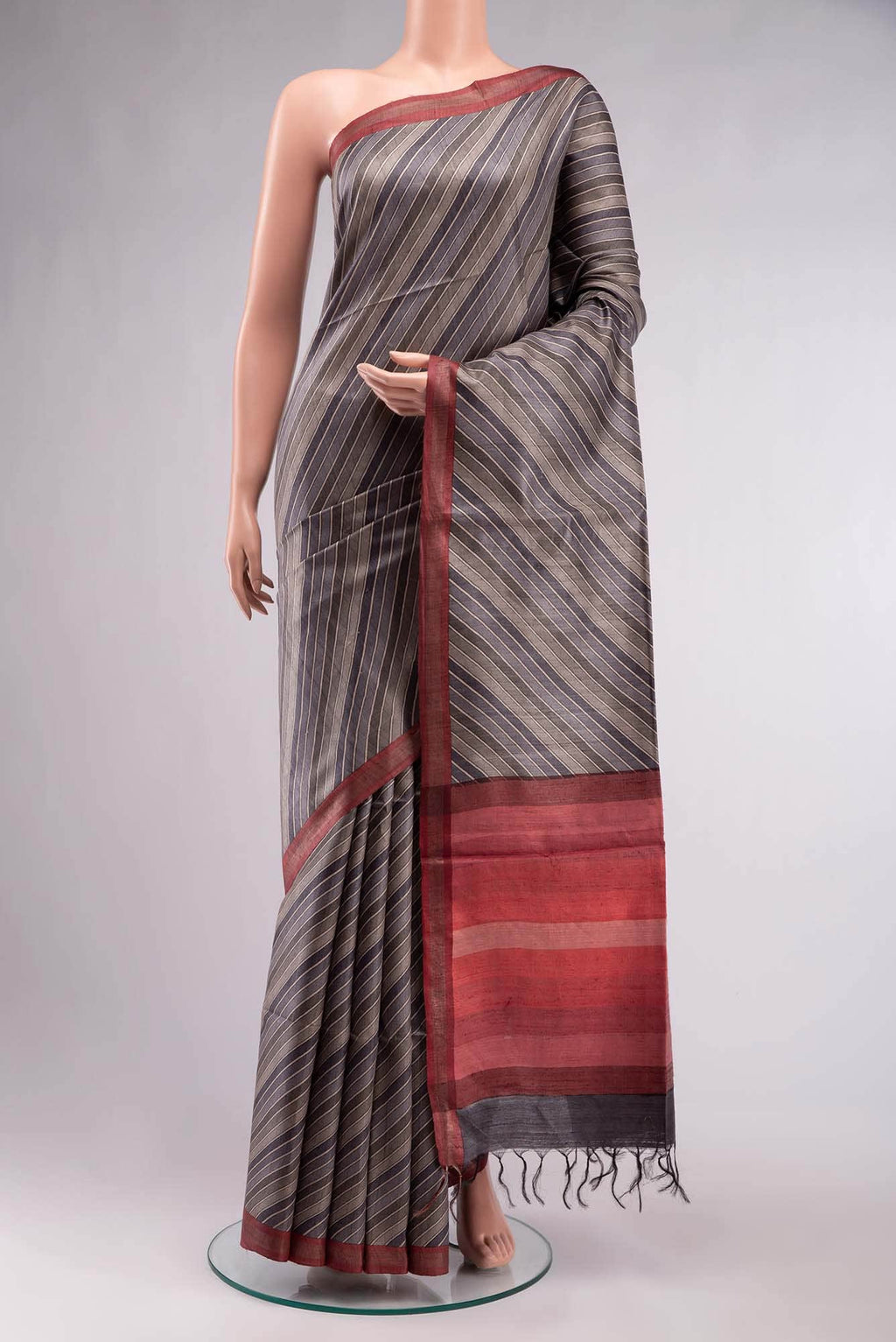 Grey Bhagalpuri Tussar Silk Saree