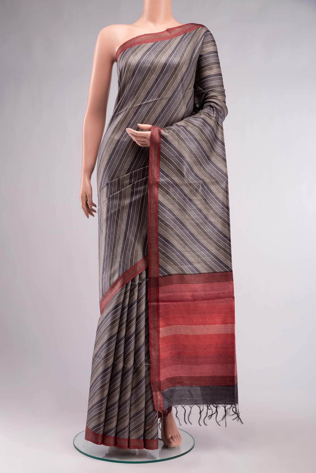 Grey Bhagalpuri Tussar Silk Saree