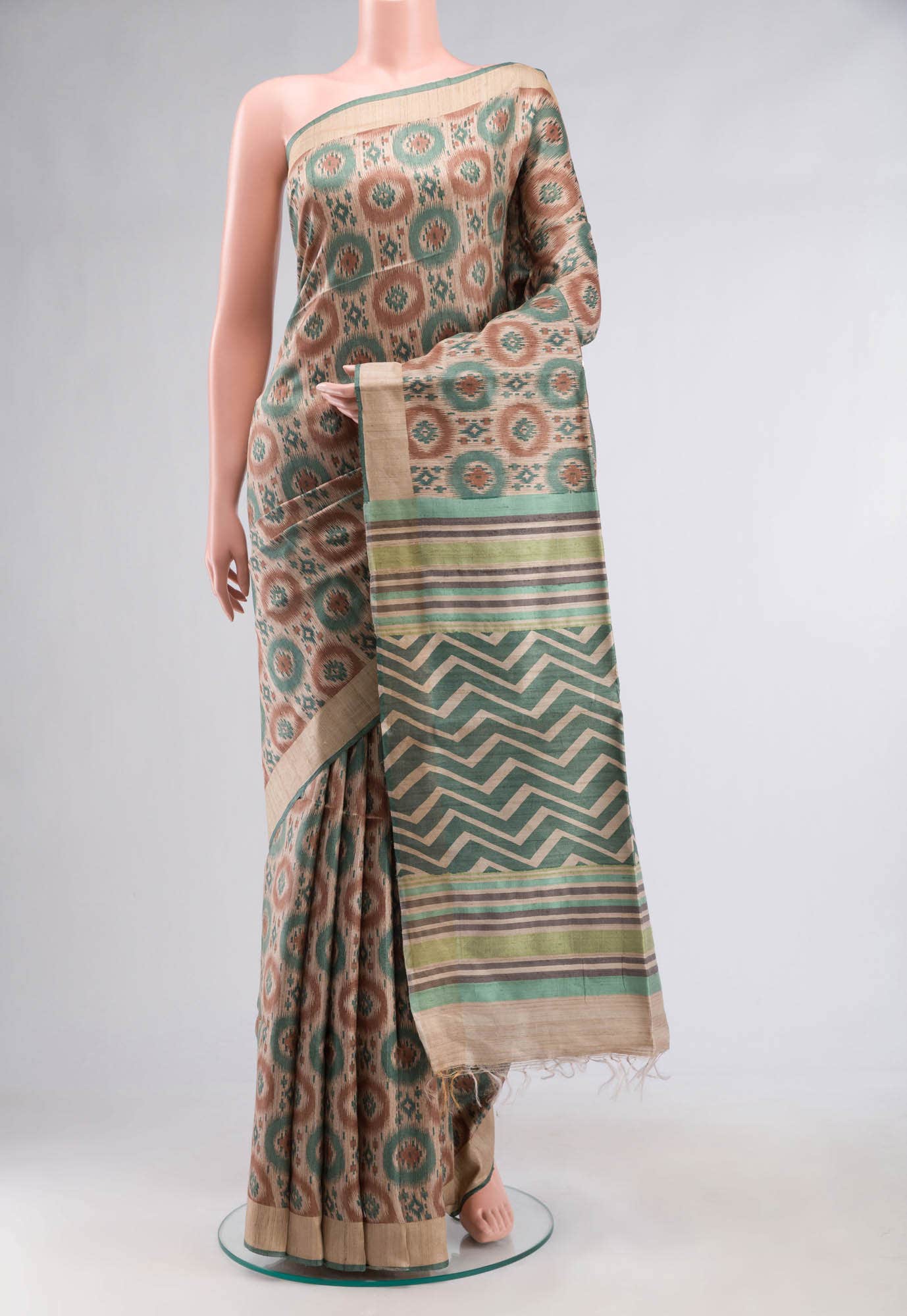 Beige Bhagalpuri Tussar Silk Saree