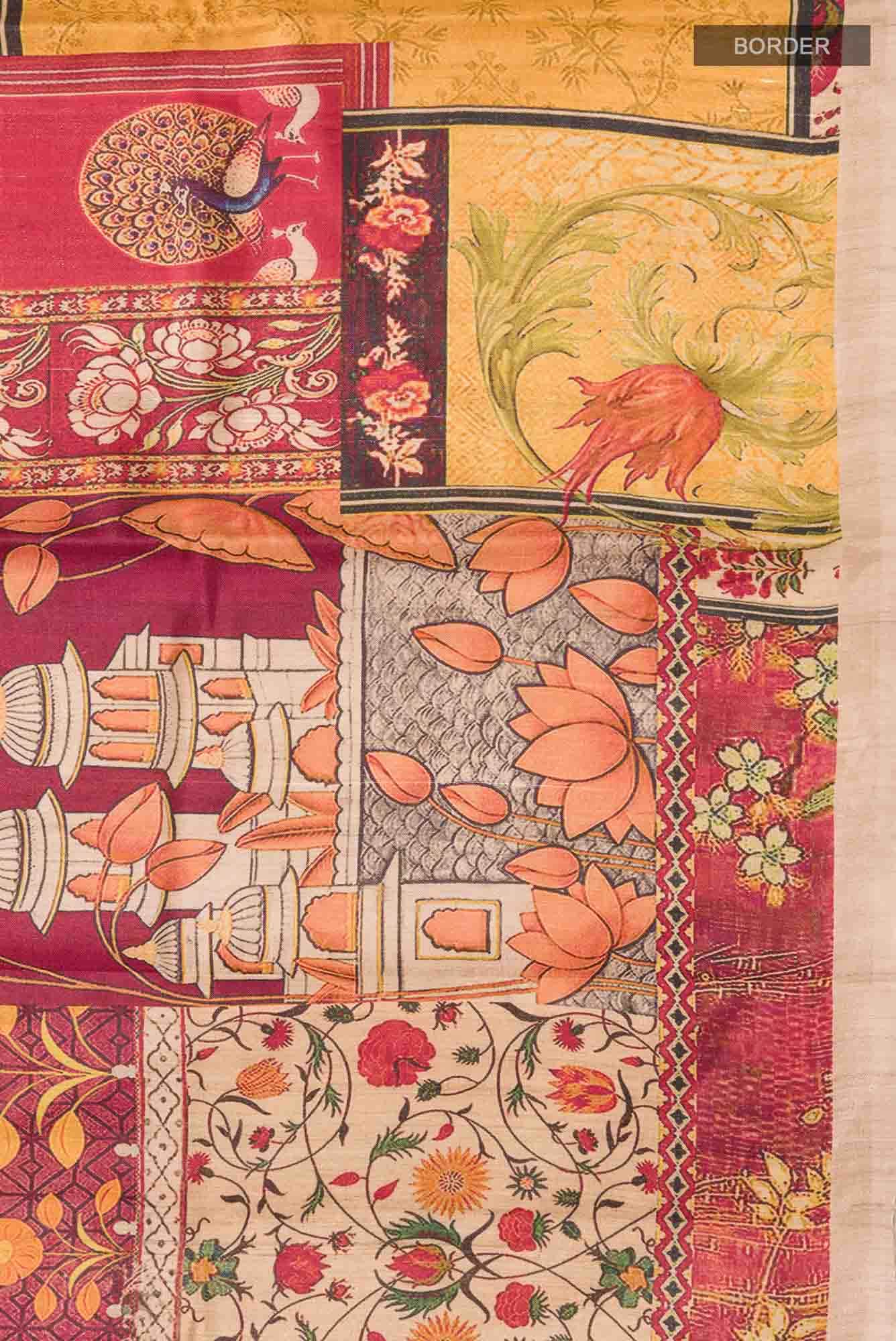 Red Bhagalpuri Tussar Silk Saree