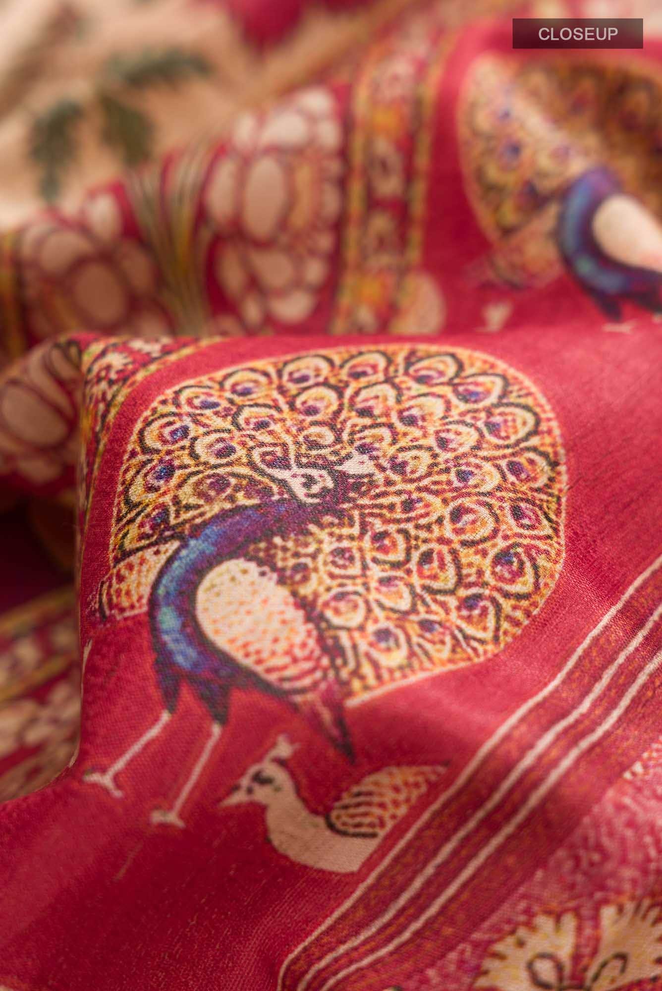 Red Bhagalpuri Tussar Silk Saree