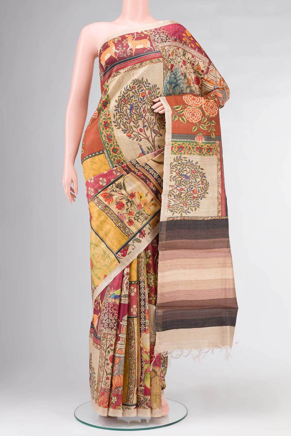 Red Bhagalpuri Tussar Silk Saree