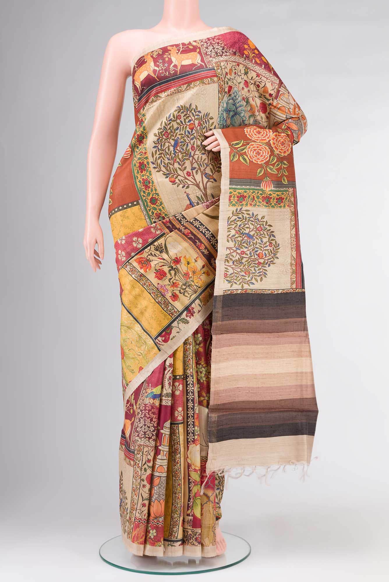 Red Bhagalpuri Tussar Silk Saree