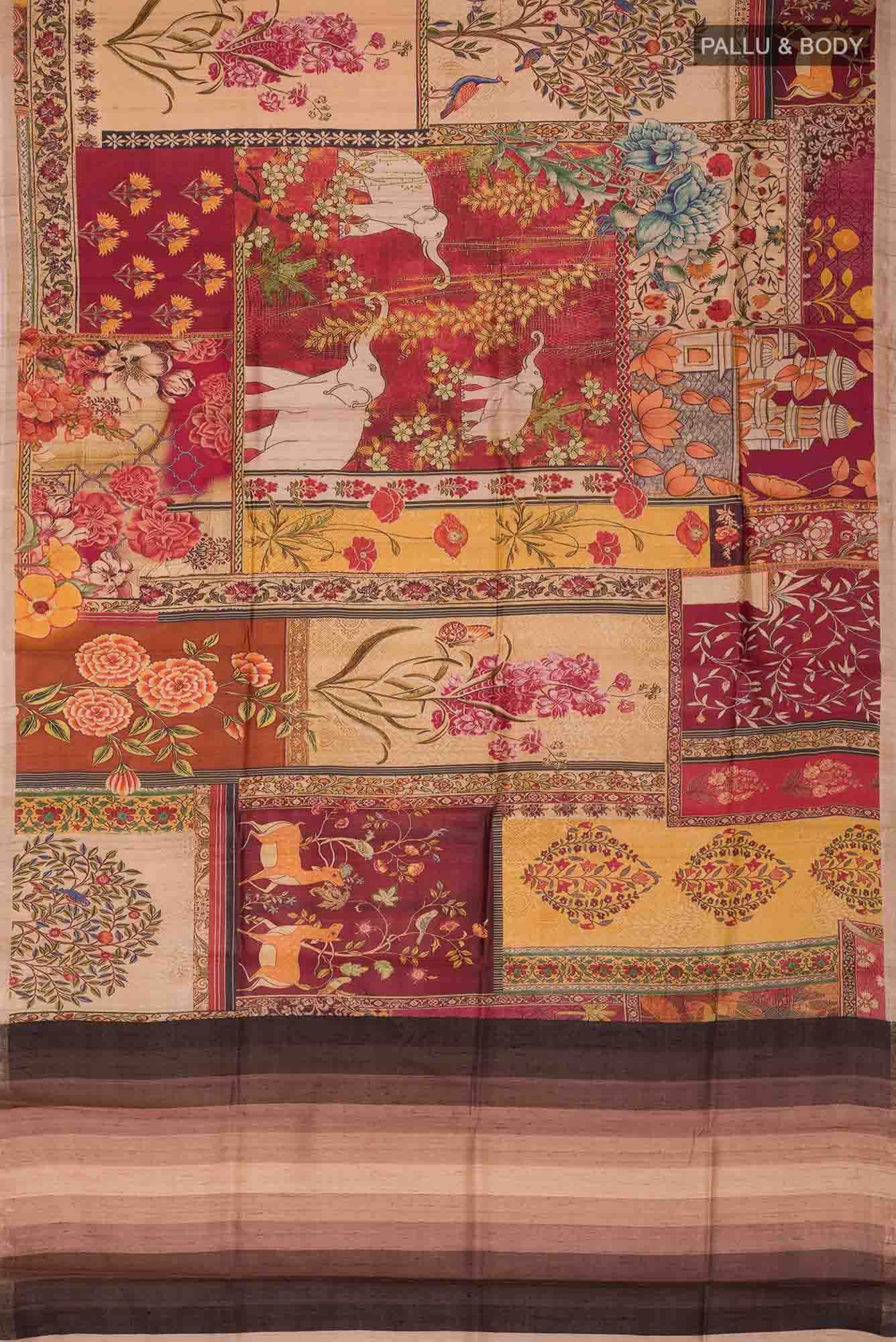 Red Bhagalpuri Tussar Silk Saree